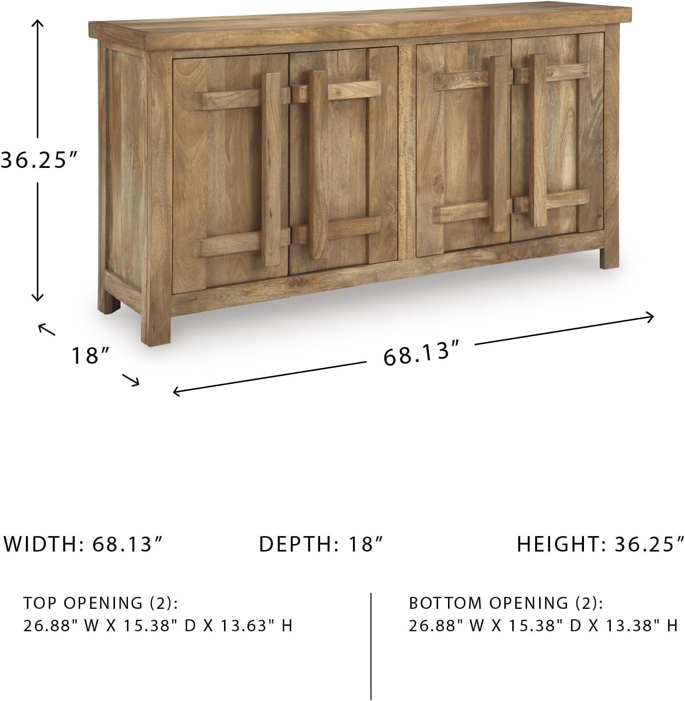 imageSignature Design by Ashley Dresor Farmhouse 4Door Accent Cabinet with 2 Shelves and Cord Management Light Brown