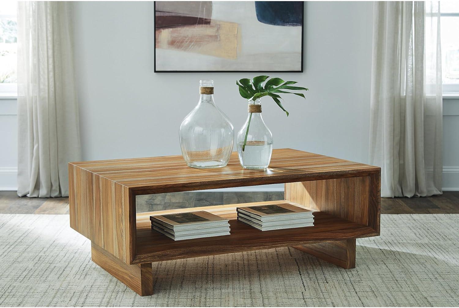 imageSignature Design by Ashley Dressonni Rustic Coffee Table with 1 Open Lower Shelf Light Brown