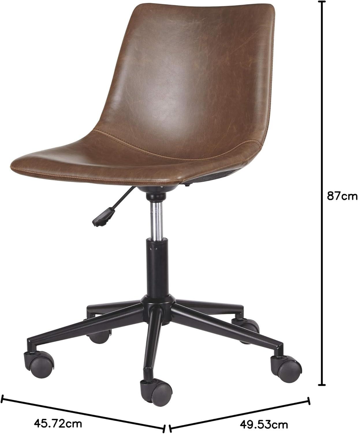 imageSignature Design by Ashley Faux Leather Adjustable Swivel Bucket Seat Home Office Desk Chair BrownBrown