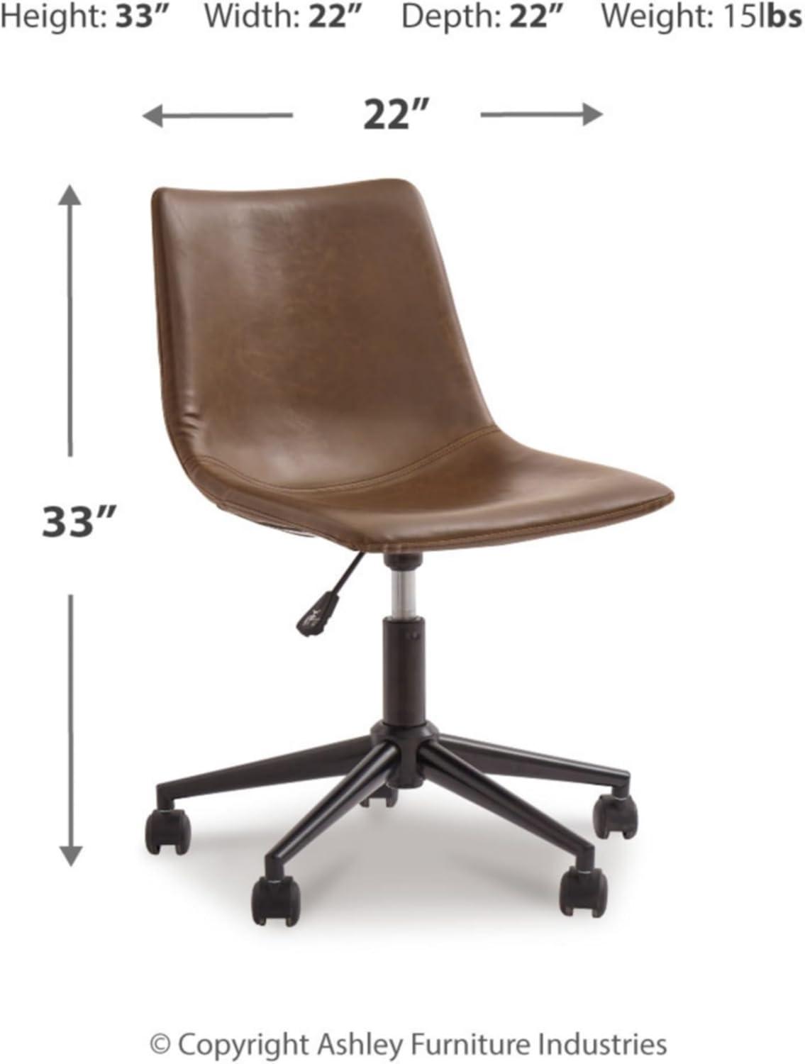 imageSignature Design by Ashley Faux Leather Adjustable Swivel Bucket Seat Home Office Desk Chair BrownBrown