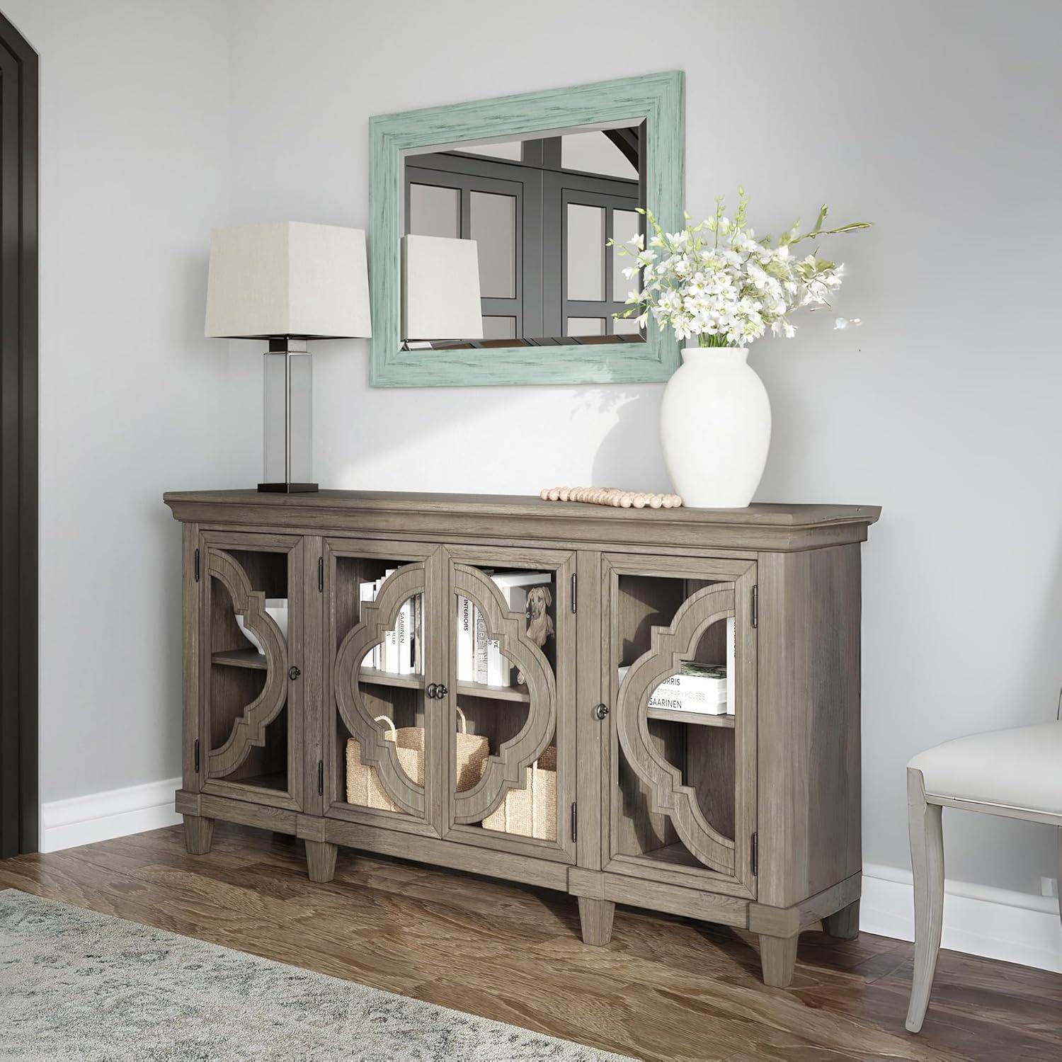 imageSignature Design by Ashley Fossil Ridge Rustic Accent Cabinet or Server Dark Brown4Door Accent Cabinet