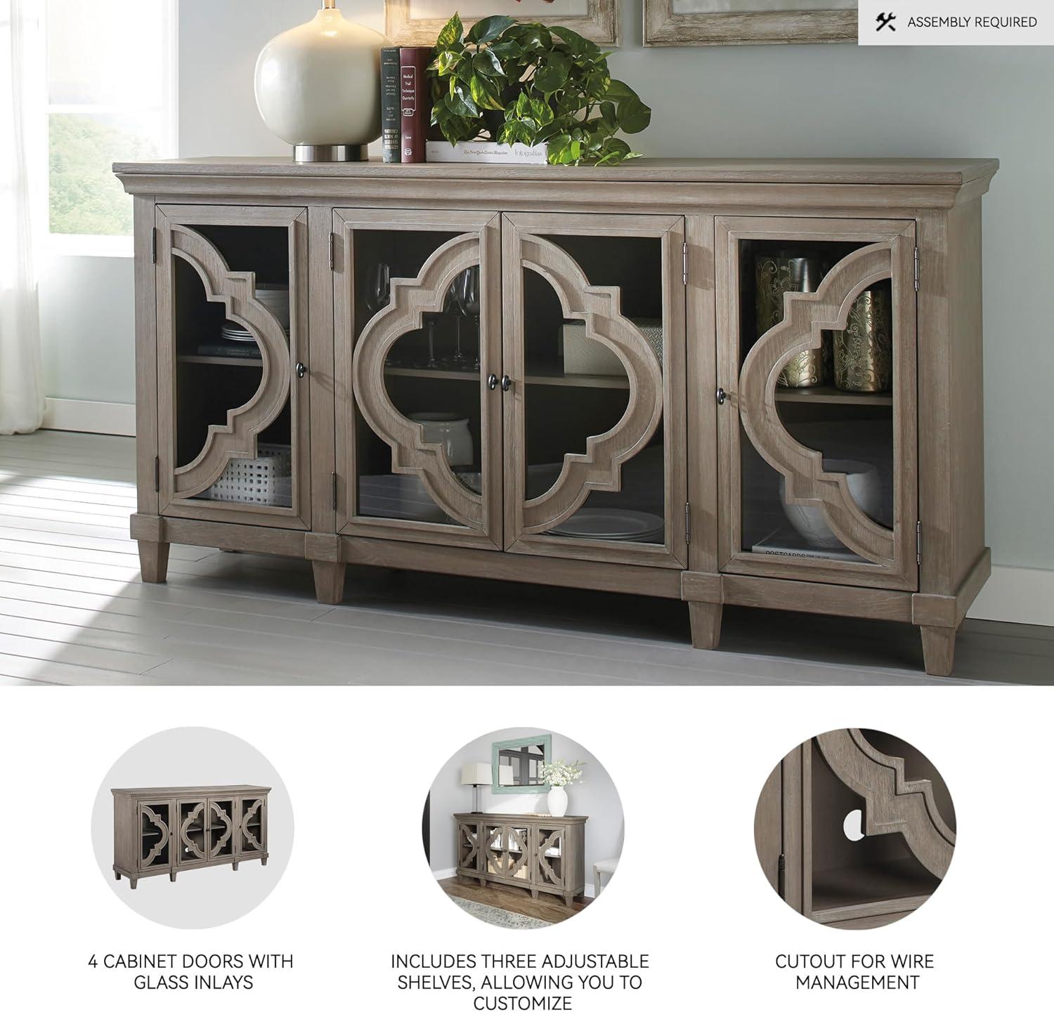 imageSignature Design by Ashley Fossil Ridge Rustic Accent Cabinet or Server Dark Brown4Door Accent Cabinet