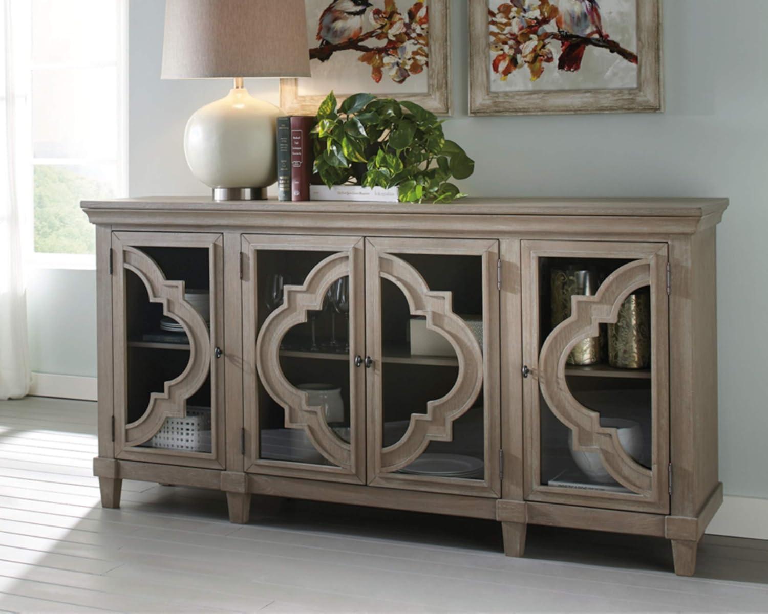 imageSignature Design by Ashley Fossil Ridge Rustic Accent Cabinet or Server Dark Brown4Door Accent Cabinet