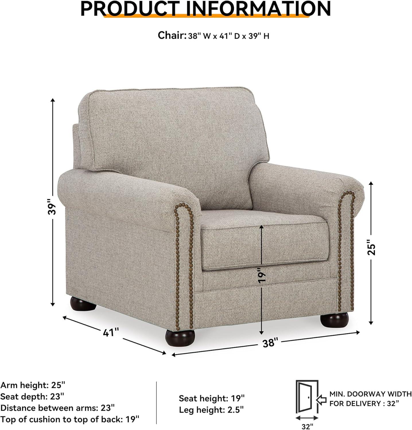 imageSignature Design by Ashley Gaelon Transitional 2in1 Sofa Sleeper with Folding Gel Memory Foam Mattress Nailheads and 2 Accent Pillows Queen BeigeChair