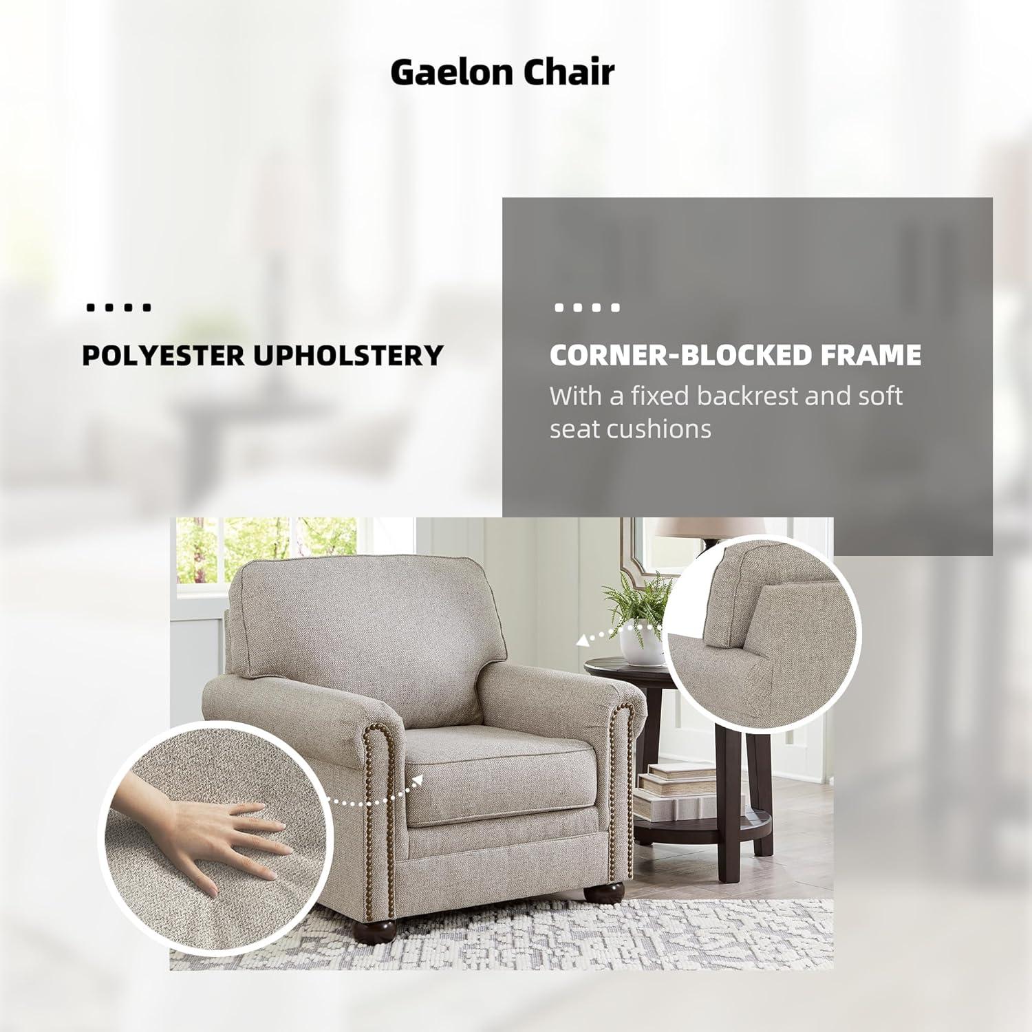 imageSignature Design by Ashley Gaelon Transitional 2in1 Sofa Sleeper with Folding Gel Memory Foam Mattress Nailheads and 2 Accent Pillows Queen BeigeChair