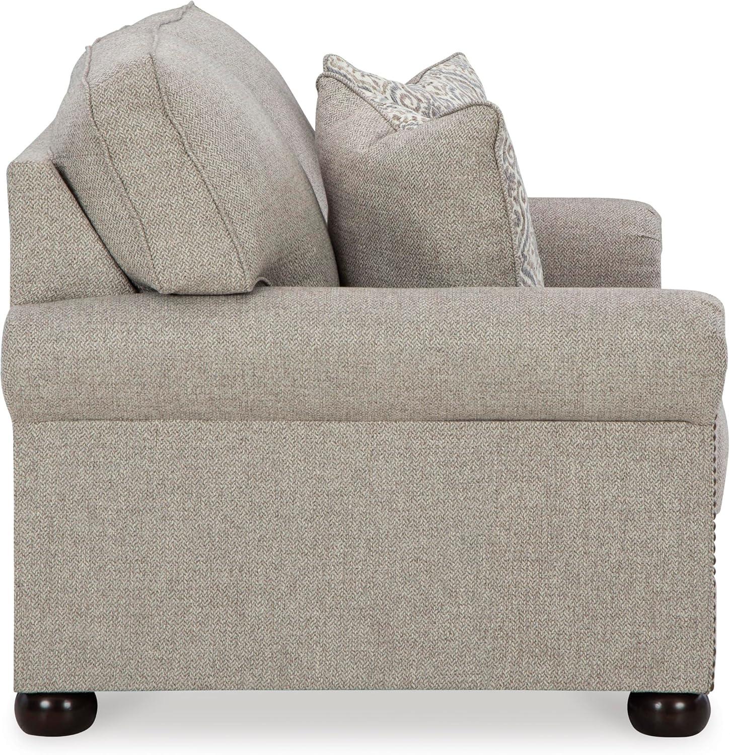 imageSignature Design by Ashley Gaelon Transitional 2in1 Sofa Sleeper with Folding Gel Memory Foam Mattress Nailheads and 2 Accent Pillows Queen BeigeLoveseat