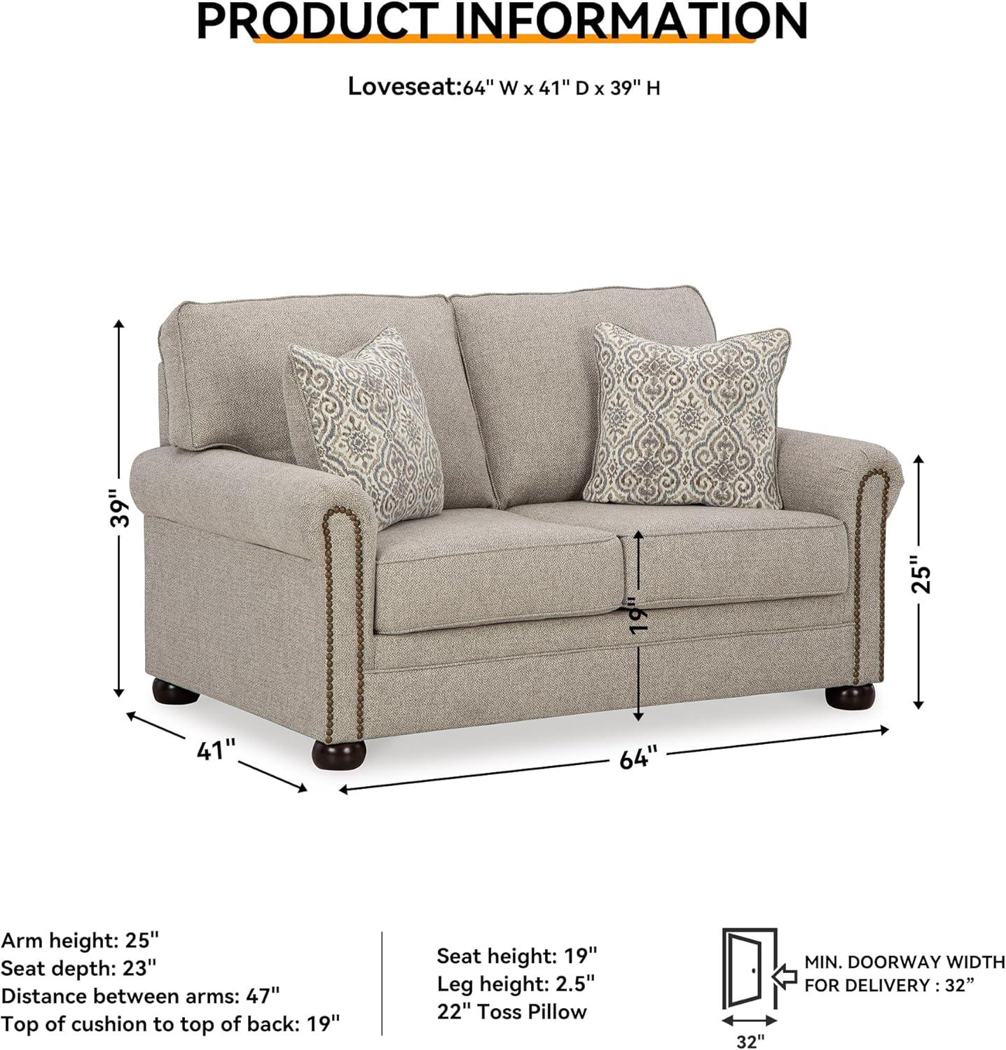 imageSignature Design by Ashley Gaelon Transitional 2in1 Sofa Sleeper with Folding Gel Memory Foam Mattress Nailheads and 2 Accent Pillows Queen BeigeLoveseat