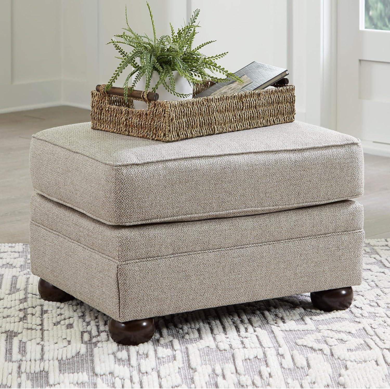 imageSignature Design by Ashley Gaelon Transitional 2in1 Sofa Sleeper with Folding Gel Memory Foam Mattress Nailheads and 2 Accent Pillows Queen BeigeOttoman