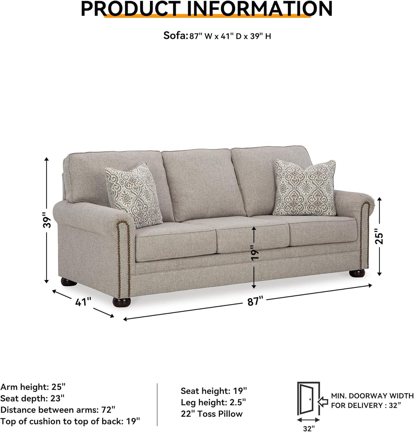 imageSignature Design by Ashley Gaelon Transitional 2in1 Sofa Sleeper with Folding Gel Memory Foam Mattress Nailheads and 2 Accent Pillows Queen BeigeSofa