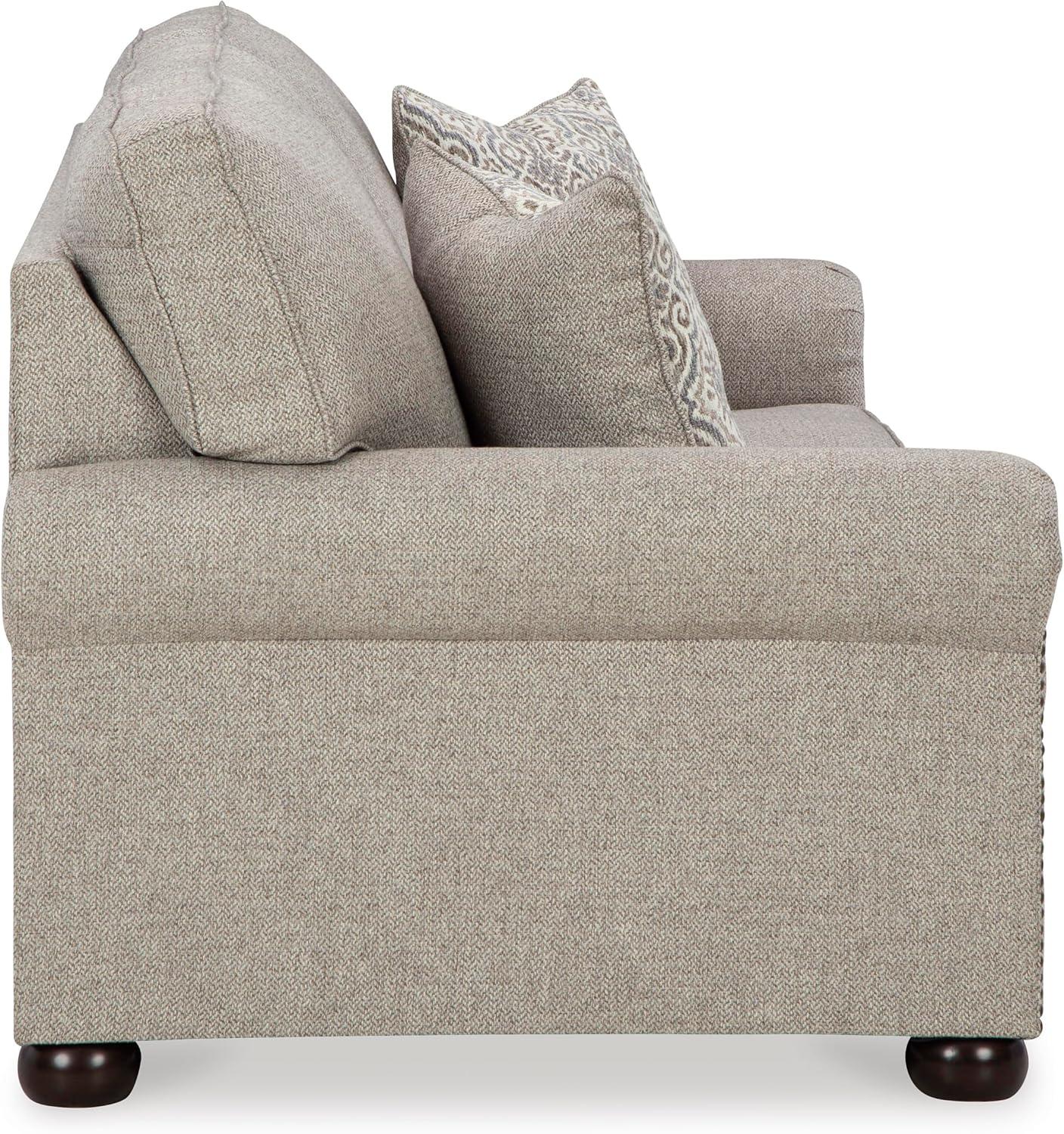 imageSignature Design by Ashley Gaelon Transitional 2in1 Sofa Sleeper with Folding Gel Memory Foam Mattress Nailheads and 2 Accent Pillows Queen BeigeSofa