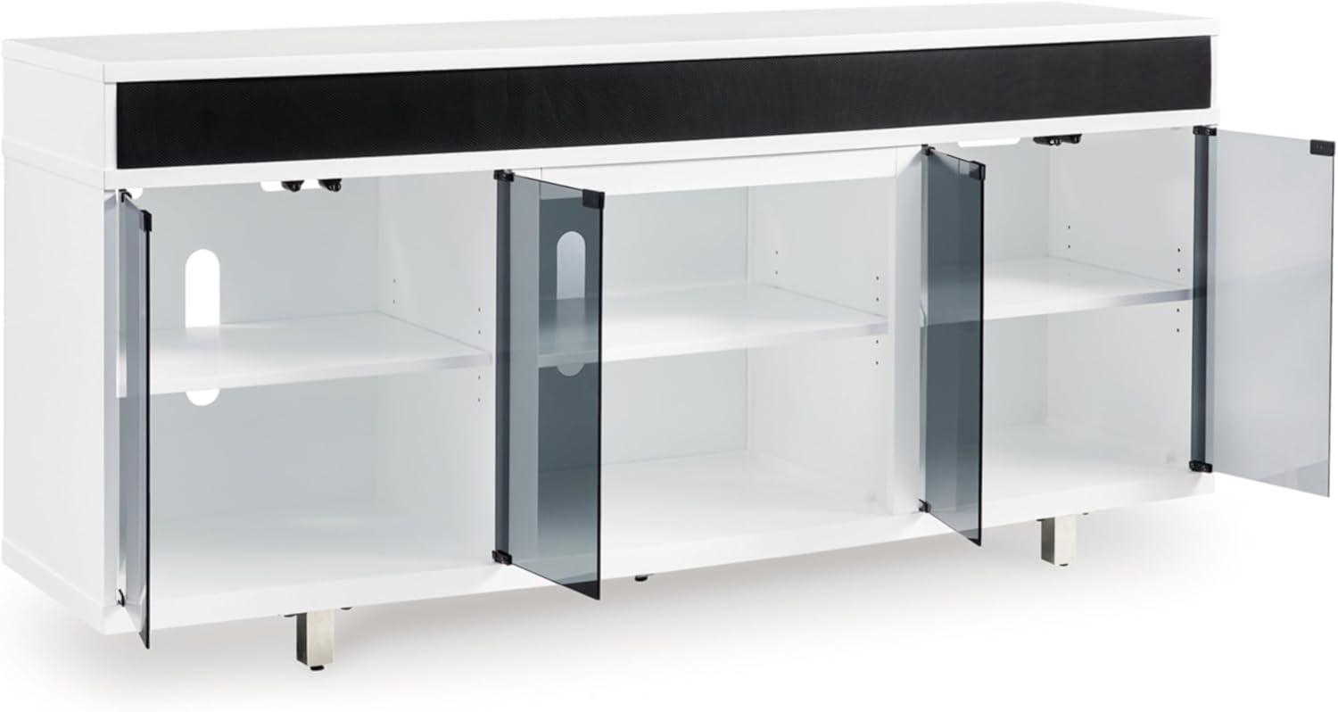 imageSignature Design by Ashley Gardoni Contemporary 72quot TV Stand for TVs up to 82quot with Adjustable Shelves Cabinets Cord Openings and Fireplace Option White ampamp Black