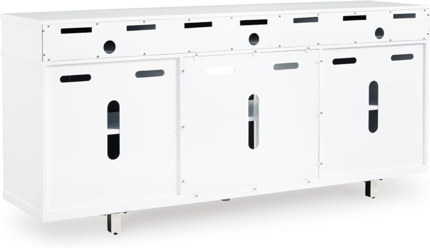 imageSignature Design by Ashley Gardoni Contemporary 72quot TV Stand for TVs up to 82quot with Adjustable Shelves Cabinets Cord Openings and Fireplace Option White ampamp Black