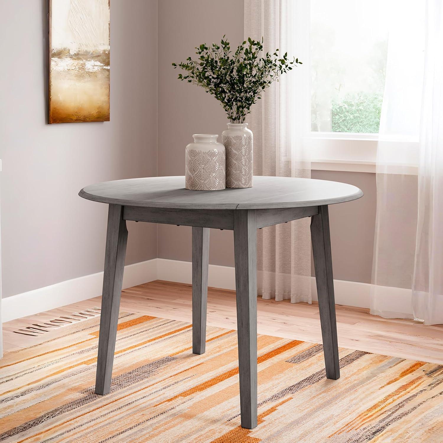 imageSignature Design by Ashley Hammis Round Dining Room Drop Leaf Table Dark BrownGrey