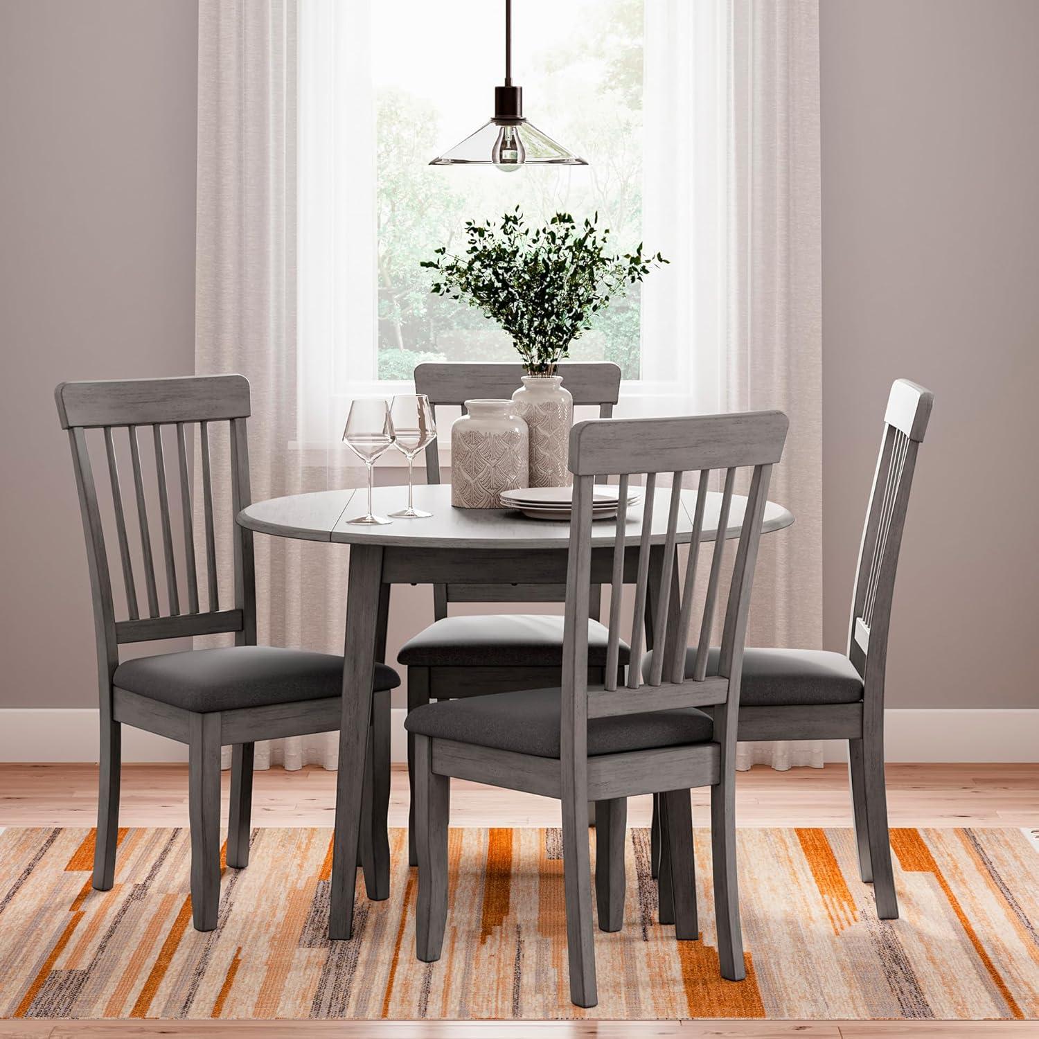 imageSignature Design by Ashley Hammis Round Dining Room Drop Leaf Table Dark BrownGrey