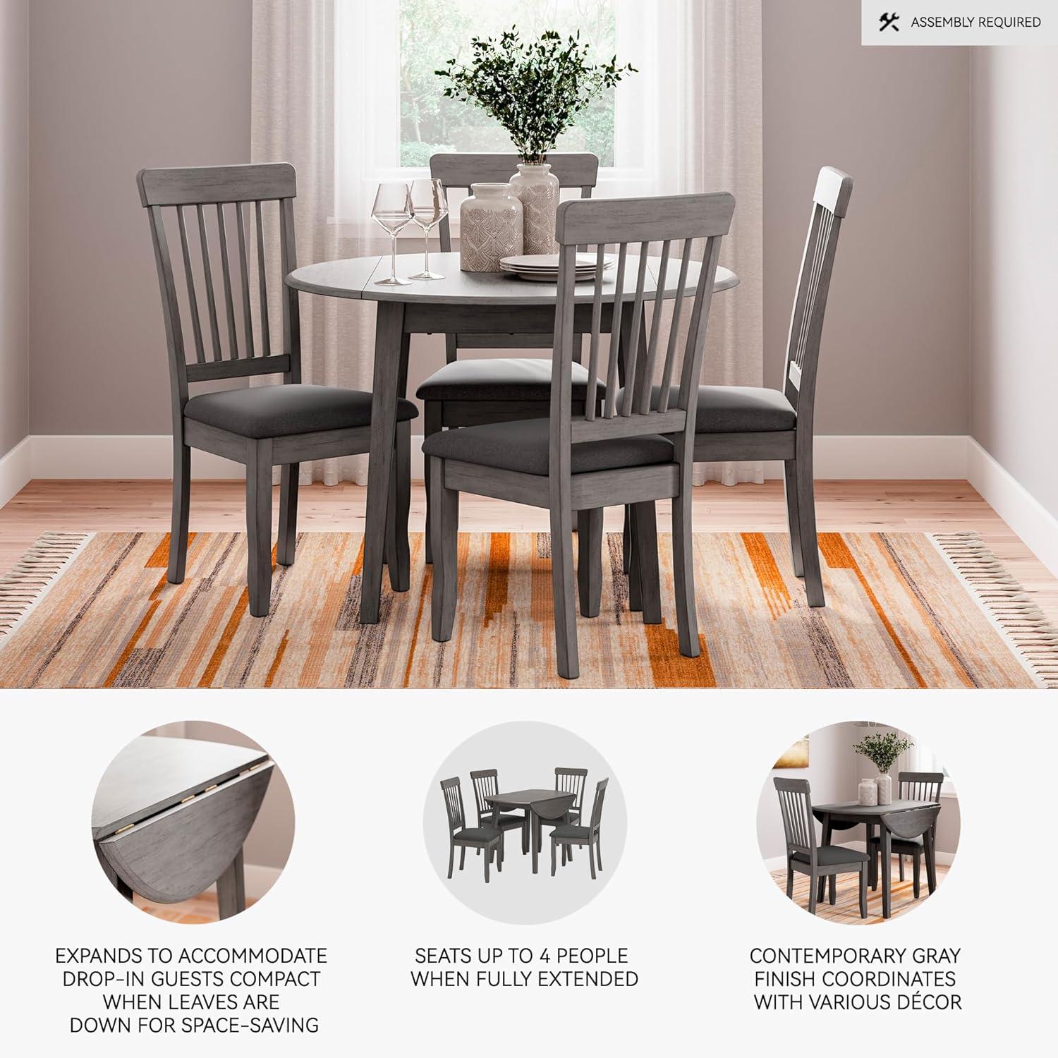 imageSignature Design by Ashley Hammis Round Dining Room Drop Leaf Table Dark BrownGrey