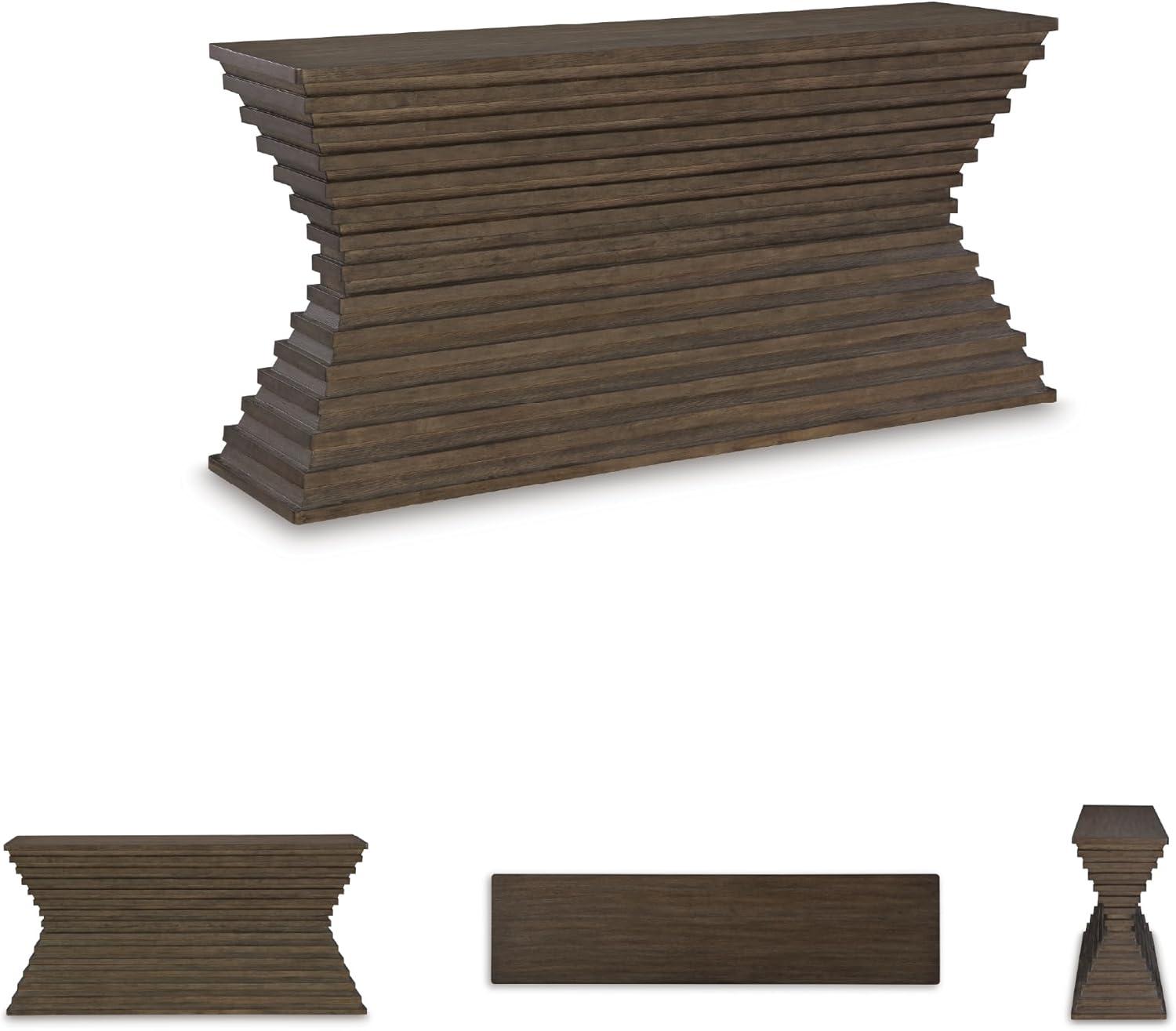 imageSignature Design by Ashley Hannodream Modern Sofa Table with Architectural Geometry Design Dark Brown