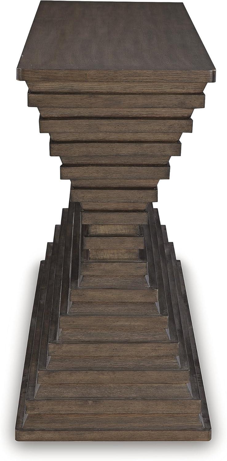 imageSignature Design by Ashley Hannodream Modern Sofa Table with Architectural Geometry Design Dark Brown