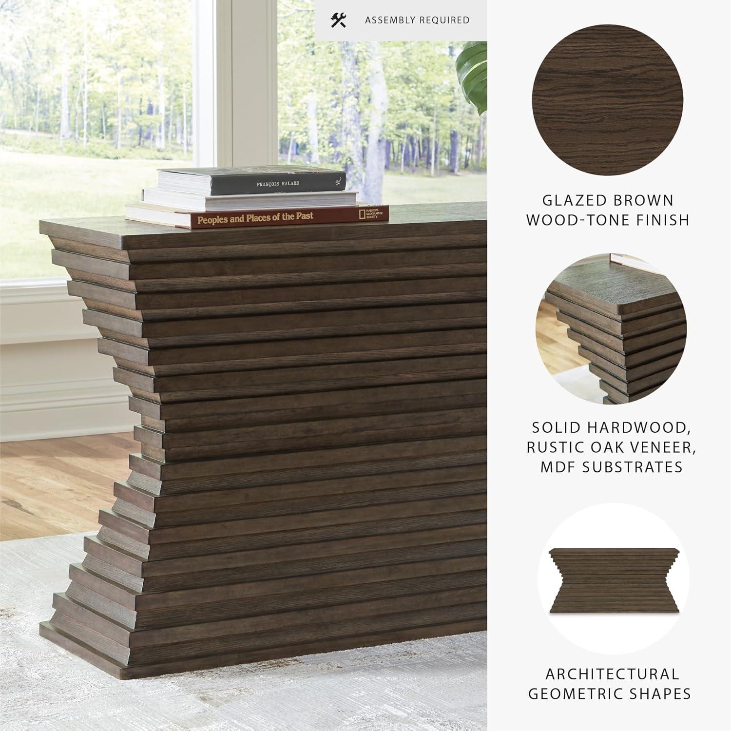 imageSignature Design by Ashley Hannodream Modern Sofa Table with Architectural Geometry Design Dark Brown