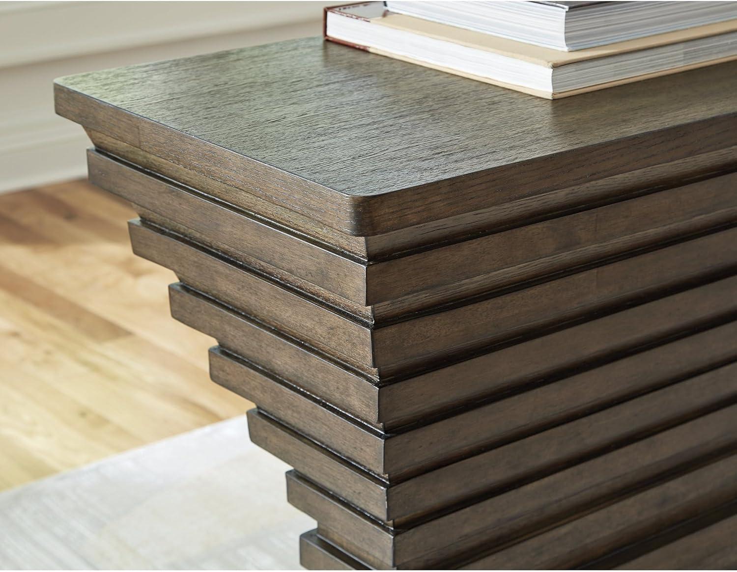 imageSignature Design by Ashley Hannodream Modern Sofa Table with Architectural Geometry Design Dark Brown