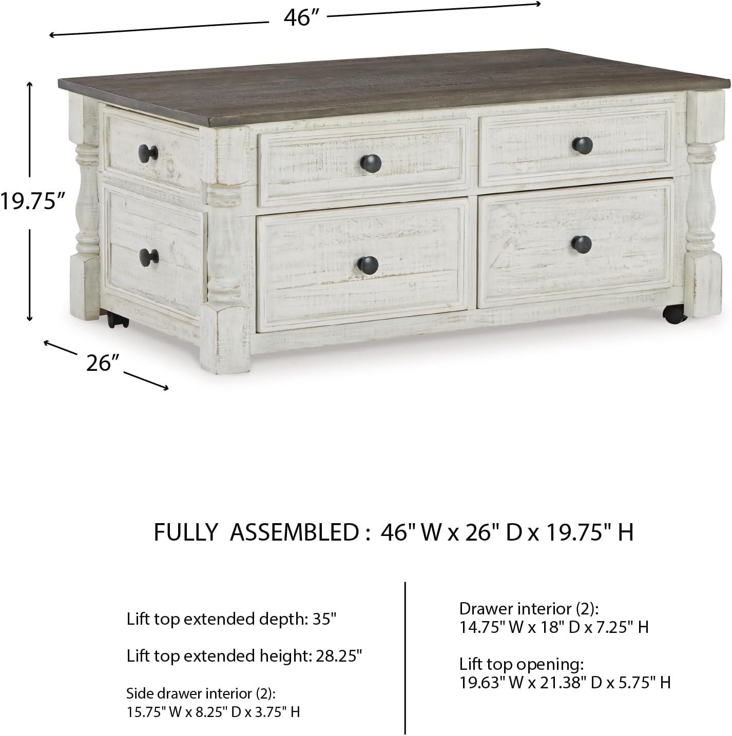imageSignature Design by Ashley Havalance Farmhouse Lift Top Coffee Table with Fixed Shelf and 2 Hidden Storage Trays Gray ampamp White with Weathered FinishStorage