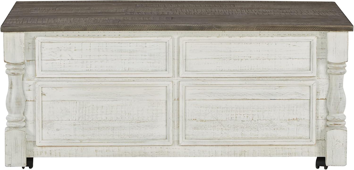 imageSignature Design by Ashley Havalance Farmhouse Lift Top Coffee Table with Fixed Shelf and 2 Hidden Storage Trays Gray ampamp White with Weathered FinishStorage