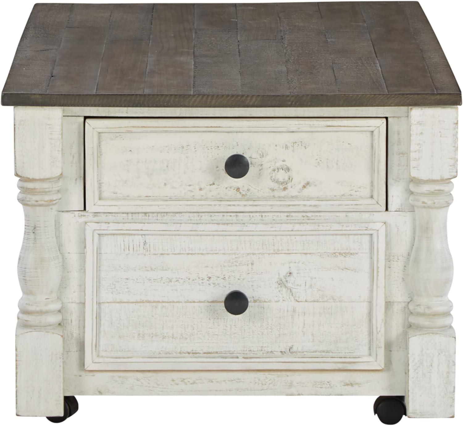 imageSignature Design by Ashley Havalance Farmhouse Lift Top Coffee Table with Fixed Shelf and 2 Hidden Storage Trays Gray ampamp White with Weathered FinishStorage