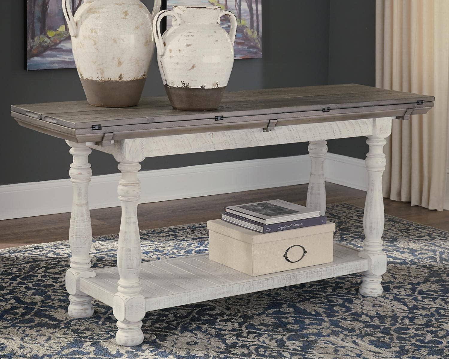 imageSignature Design by Ashley Havalance Farmhouse Rectangular Coffee Table Gray ampamp White with Weathered FinishFlip Top Sofa Table