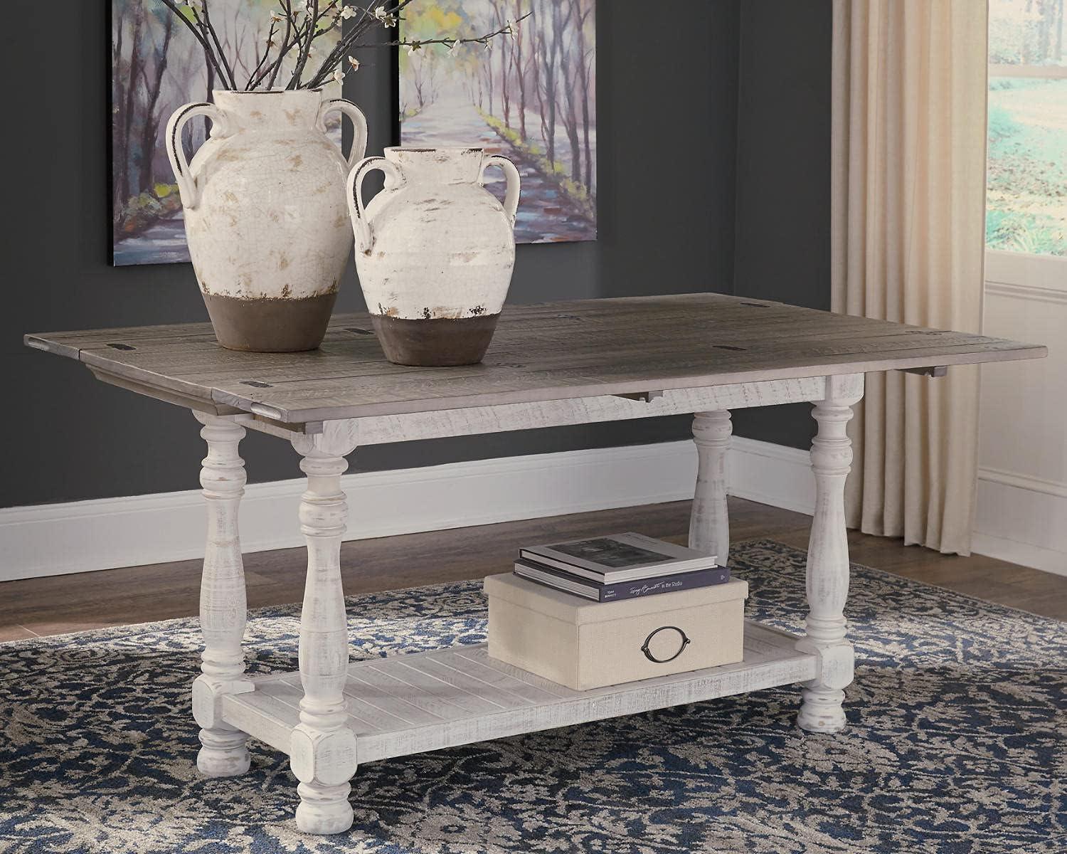 imageSignature Design by Ashley Havalance Farmhouse Rectangular Coffee Table Gray ampamp White with Weathered FinishFlip Top Sofa Table