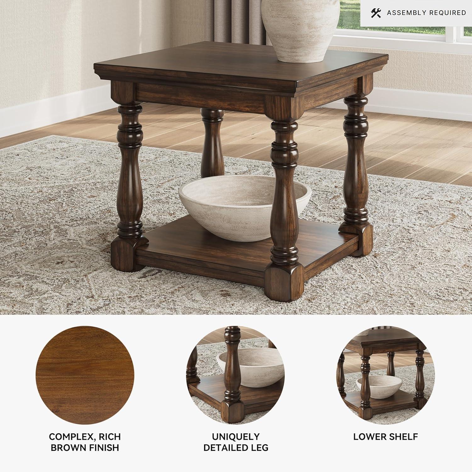 imageSignature Design by Ashley Havalance Farmhouse Square End Table with Floor Shelf Vintage Gray ampamp White with Weathered FinishBrown