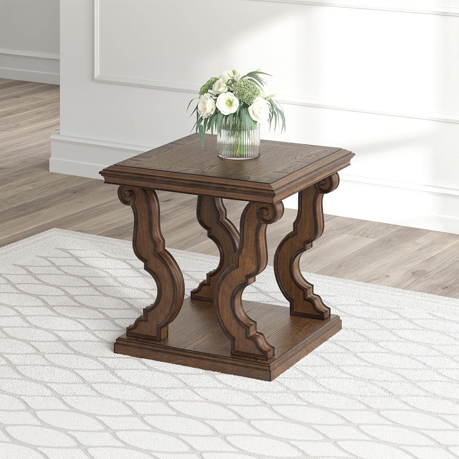 imageSignature Design by Ashley Havalance Farmhouse Square End Table with Floor Shelf Vintage Gray ampamp White with Weathered FinishDark Brown