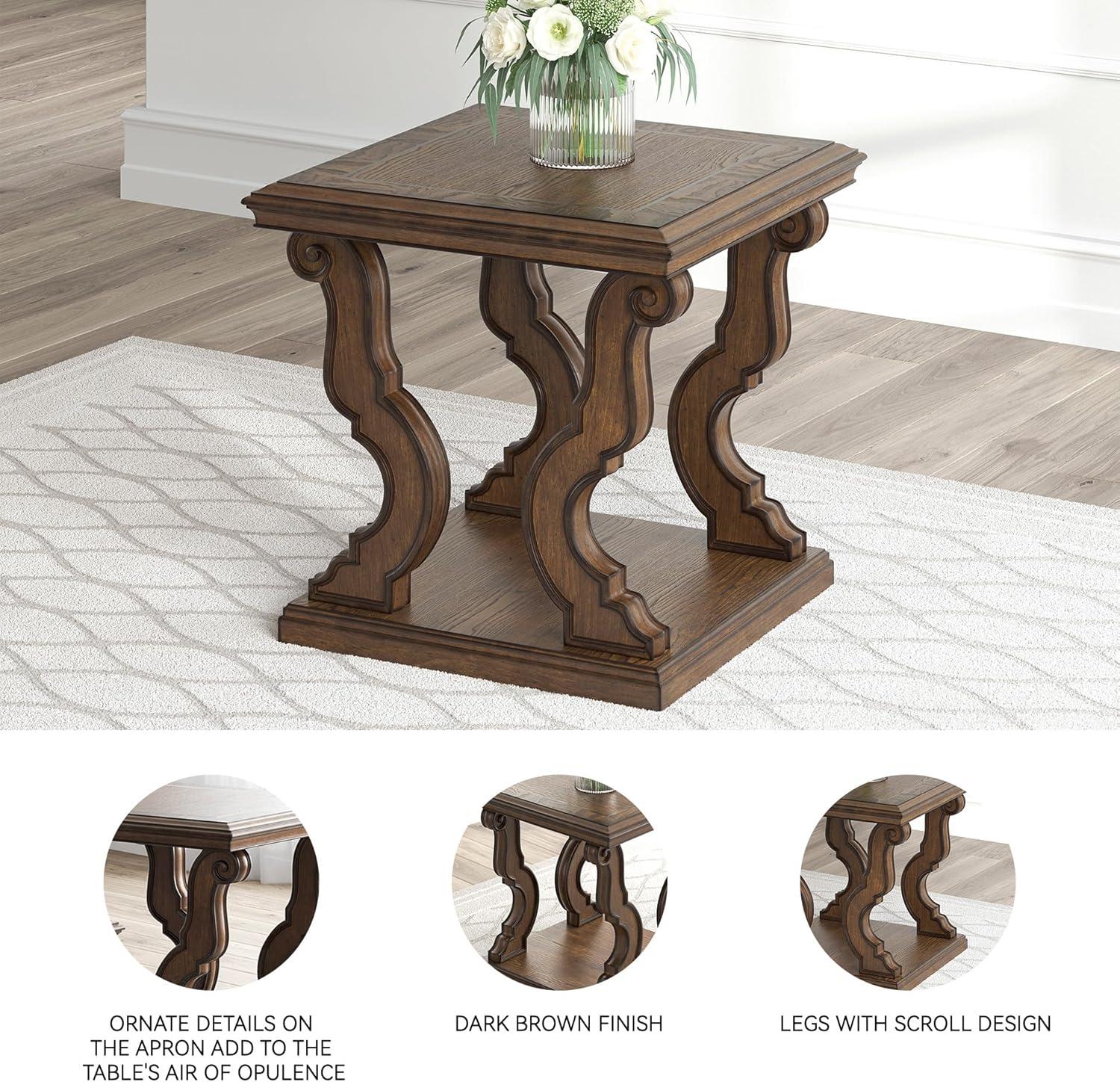 imageSignature Design by Ashley Havalance Farmhouse Square End Table with Floor Shelf Vintage Gray ampamp White with Weathered FinishDark Brown