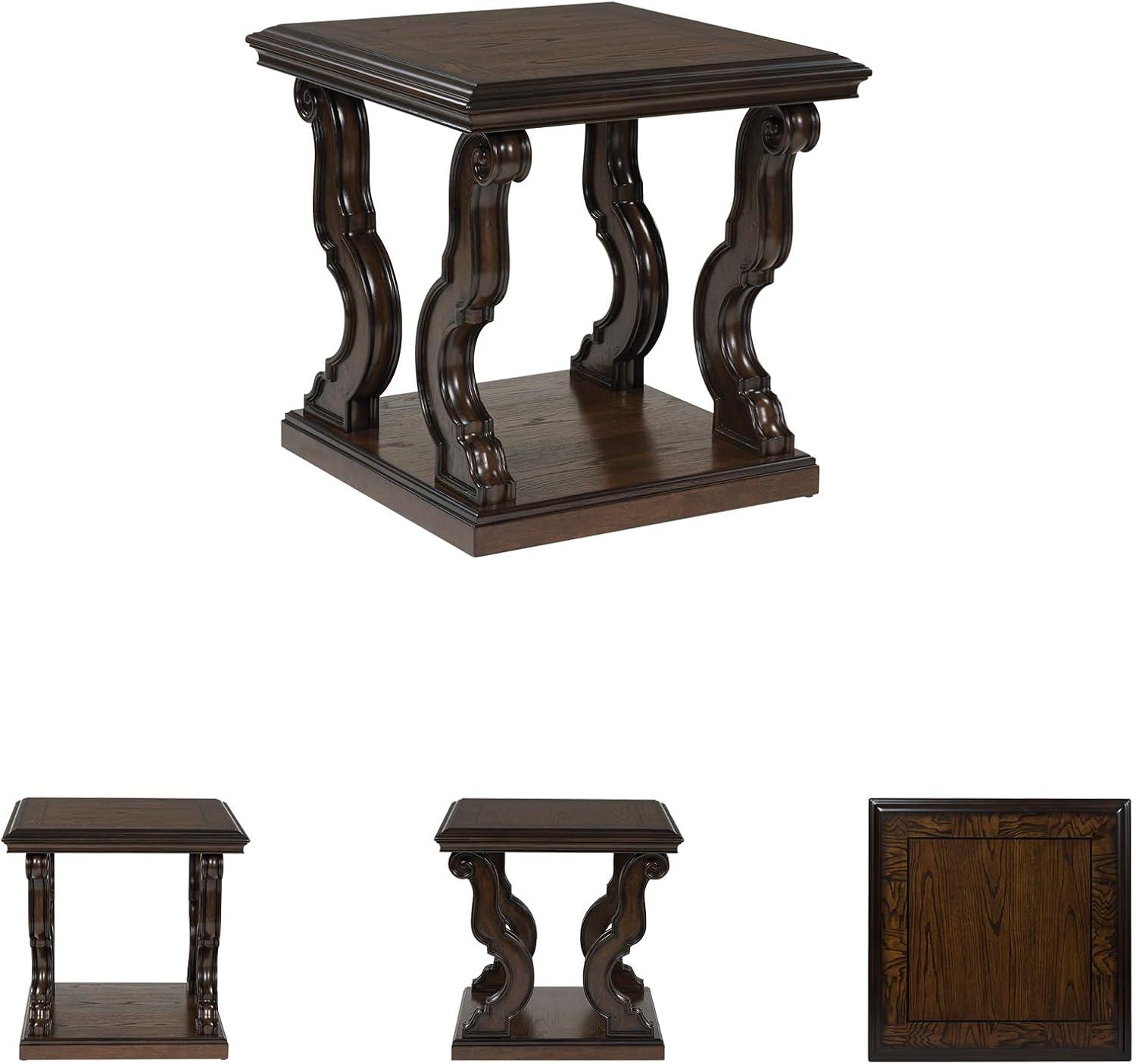 imageSignature Design by Ashley Havalance Farmhouse Square End Table with Floor Shelf Vintage Gray ampamp White with Weathered FinishDark Brown