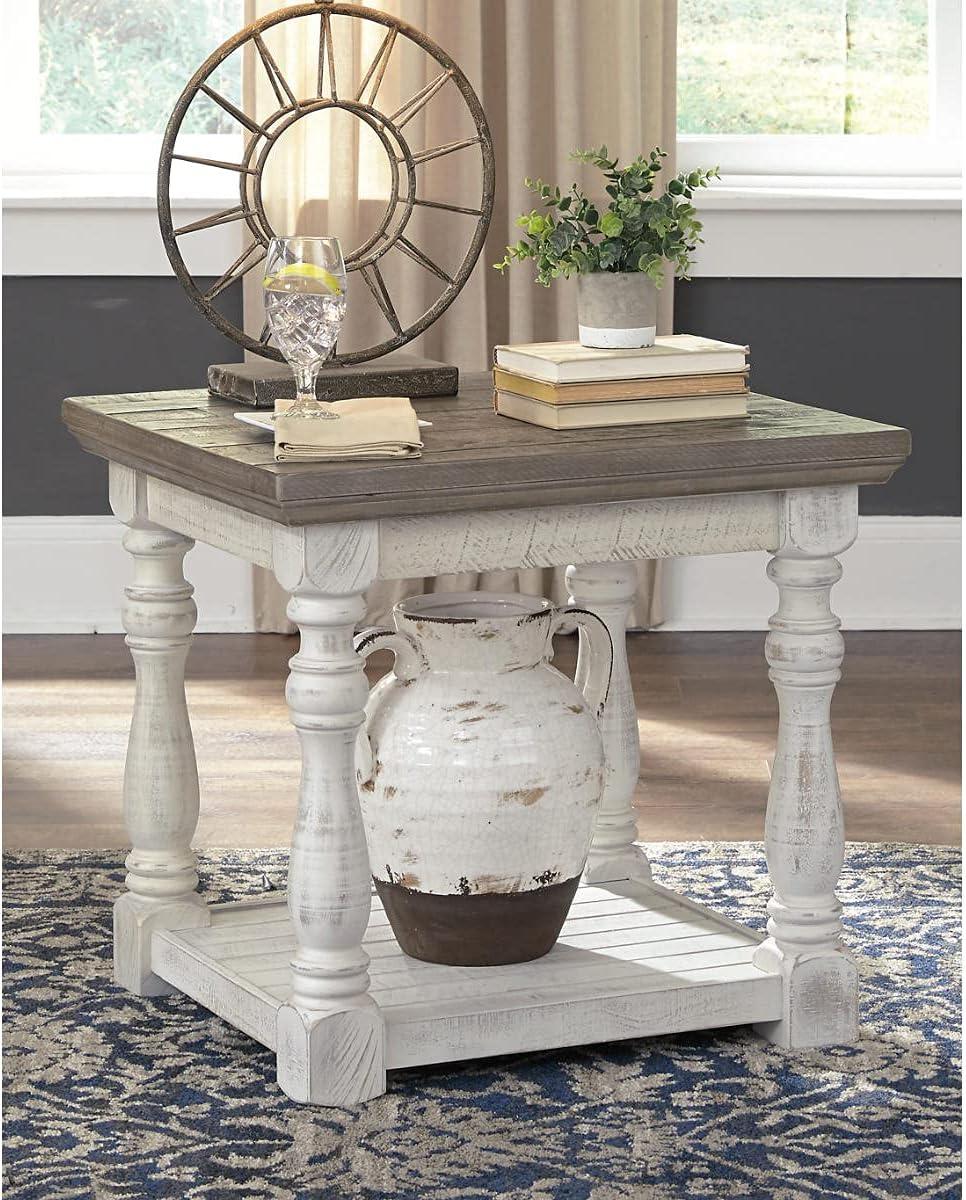 imageSignature Design by Ashley Havalance Farmhouse Square End Table with Floor Shelf Vintage Gray ampamp White with Weathered FinishGrayWhite