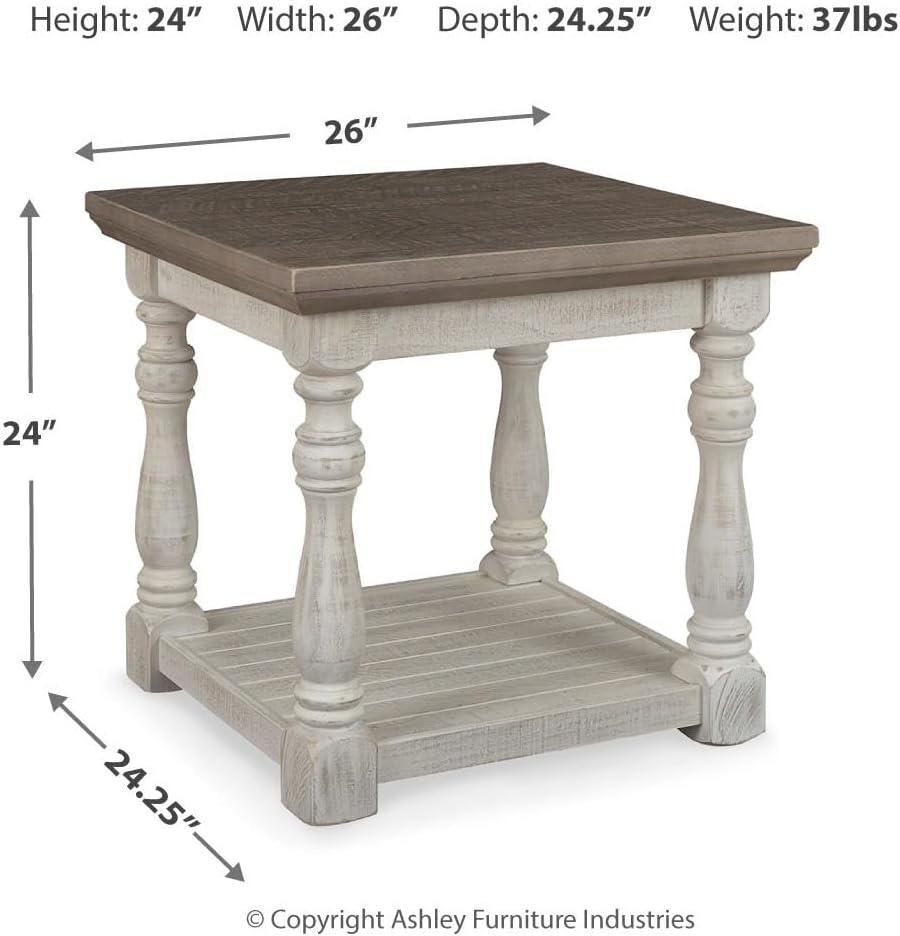 imageSignature Design by Ashley Havalance Farmhouse Square End Table with Floor Shelf Vintage Gray ampamp White with Weathered FinishGrayWhite