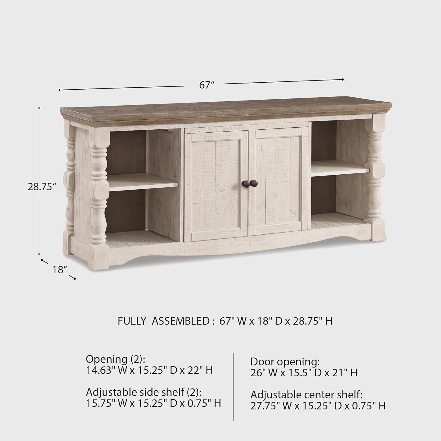 imageSignature Design by Ashley Havalance Farmhouse TV Stand Fits TVs up to 65quot 2 Door Cabinet and Shelves For Storage Vintage White ampamp Weathered GrayExtra Large with Shelving