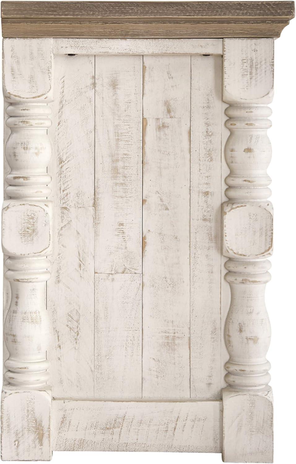 imageSignature Design by Ashley Havalance Farmhouse TV Stand Fits TVs up to 65quot 2 Door Cabinet and Shelves For Storage Vintage White ampamp Weathered GrayExtra Large with Shelving