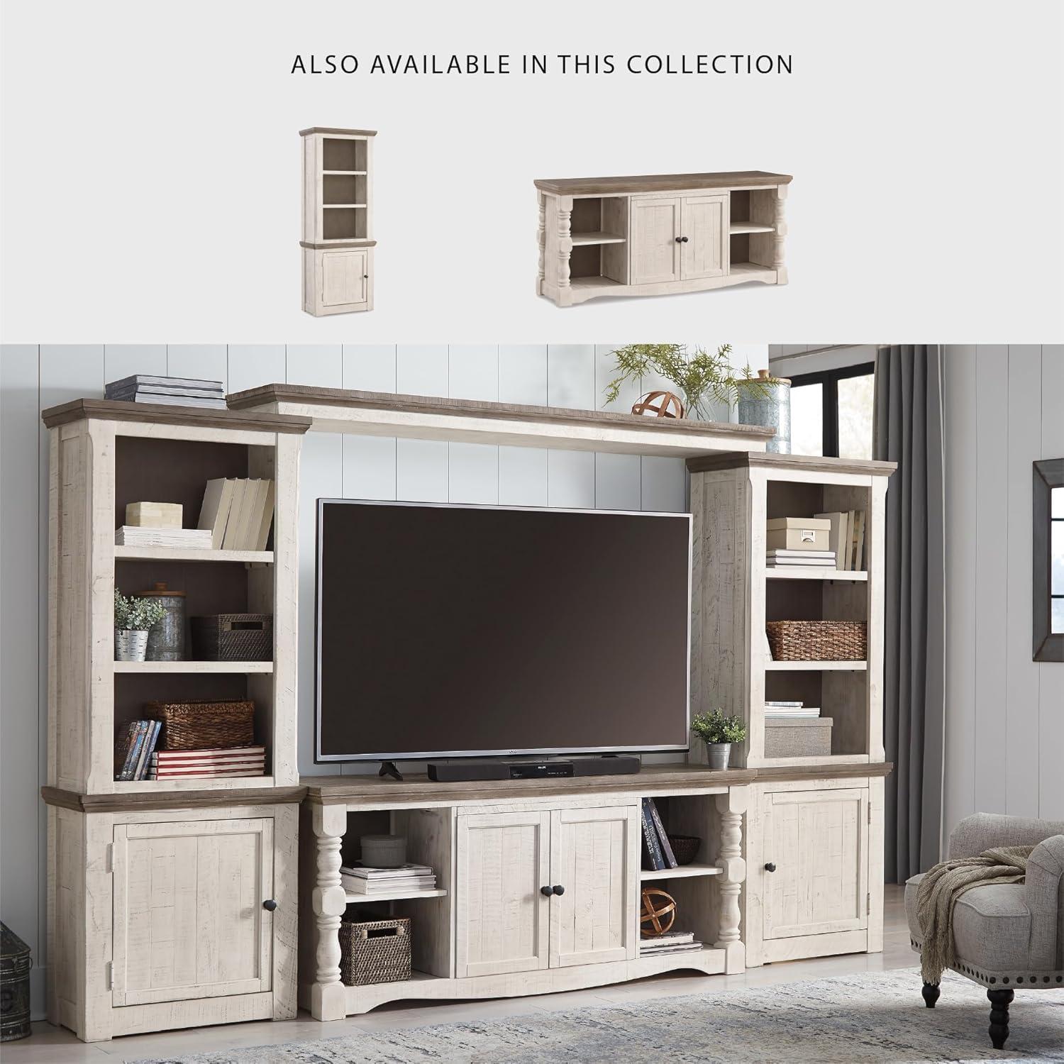 imageSignature Design by Ashley Havalance Farmhouse TV Stand Fits TVs up to 65quot 2 Door Cabinet and Shelves For Storage Vintage White ampamp Weathered GrayExtra Large with Shelving