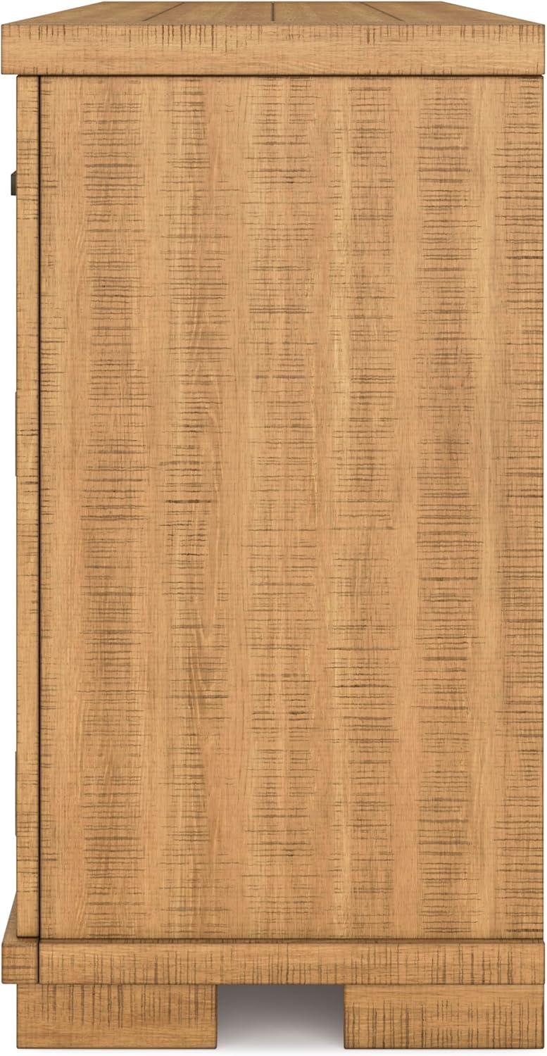 imageSignature Design by Ashley Havonplane Rustic Distressed 4Door Dining Server with Adjustable Shelves and FeltLined Drawers Light Brown