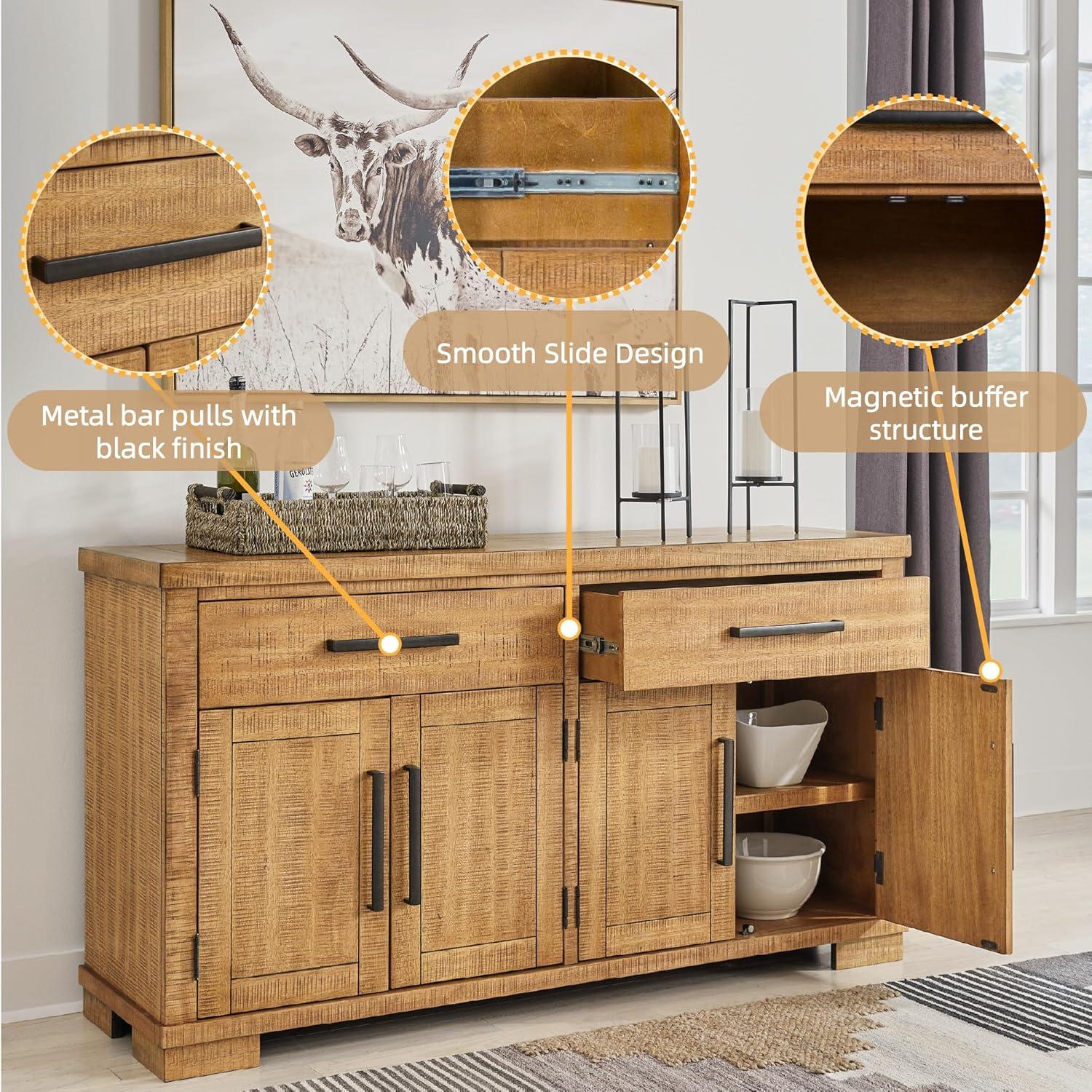 imageSignature Design by Ashley Havonplane Rustic Distressed 4Door Dining Server with Adjustable Shelves and FeltLined Drawers Light Brown