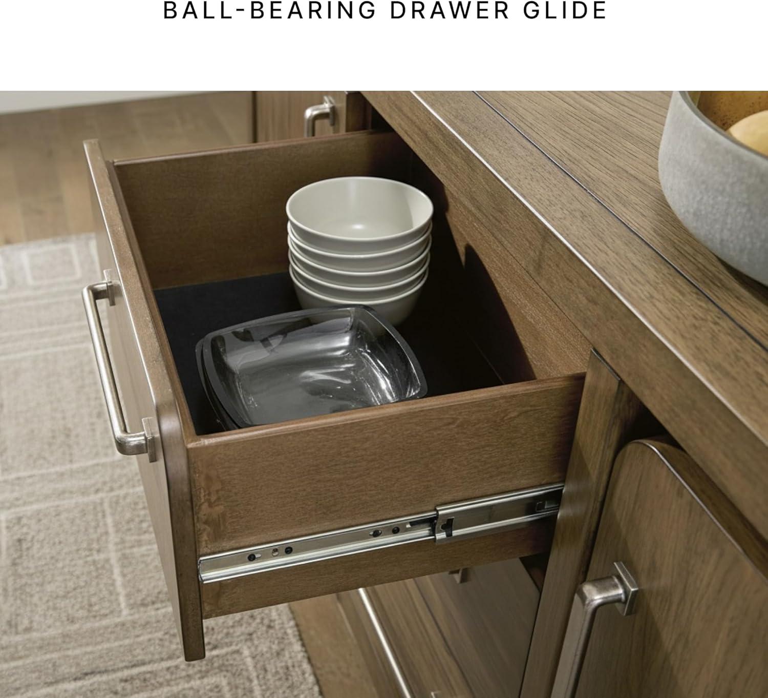 imageSignature Design by Ashley Havonplane Rustic Distressed 4Door Dining Server with Adjustable Shelves and FeltLined Drawers Light Brown