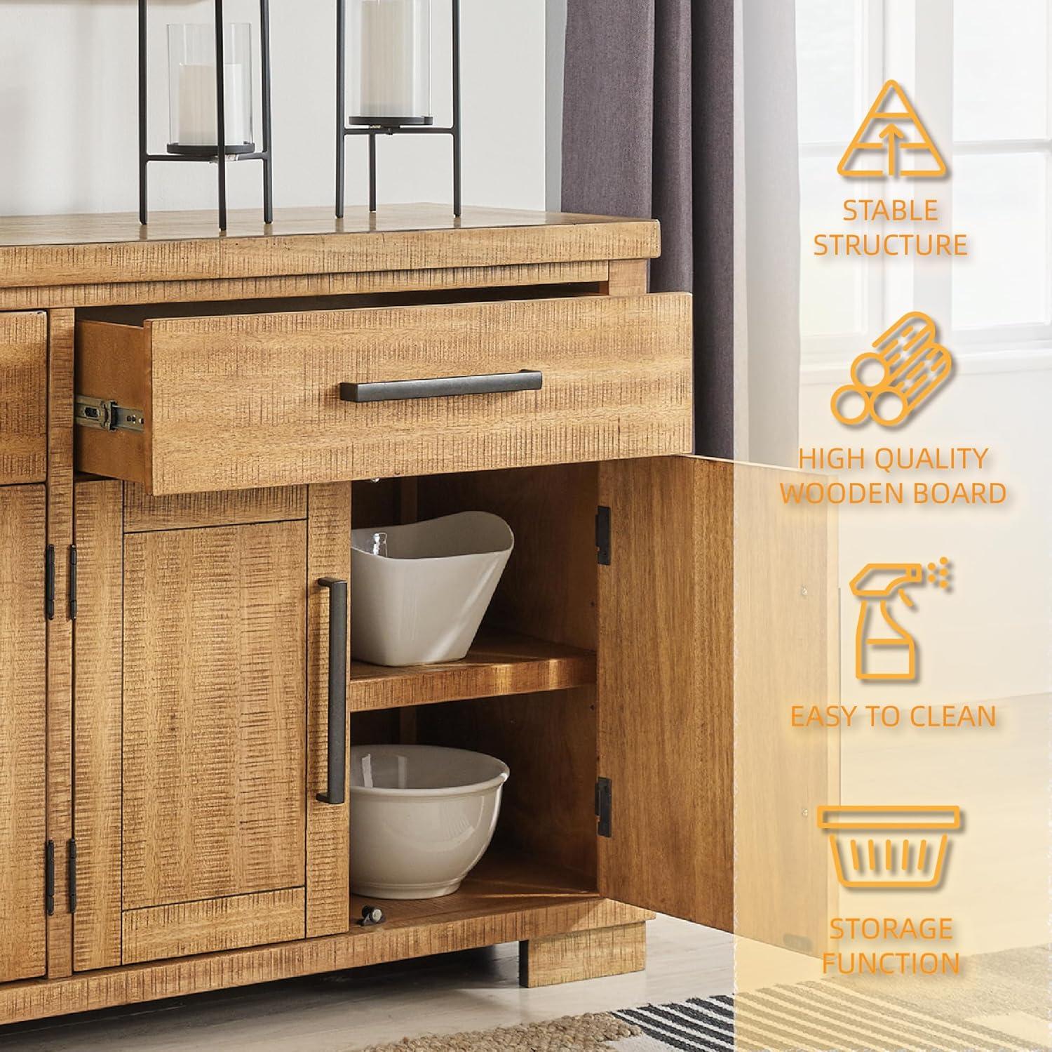 imageSignature Design by Ashley Havonplane Rustic Distressed 4Door Dining Server with Adjustable Shelves and FeltLined Drawers Light Brown