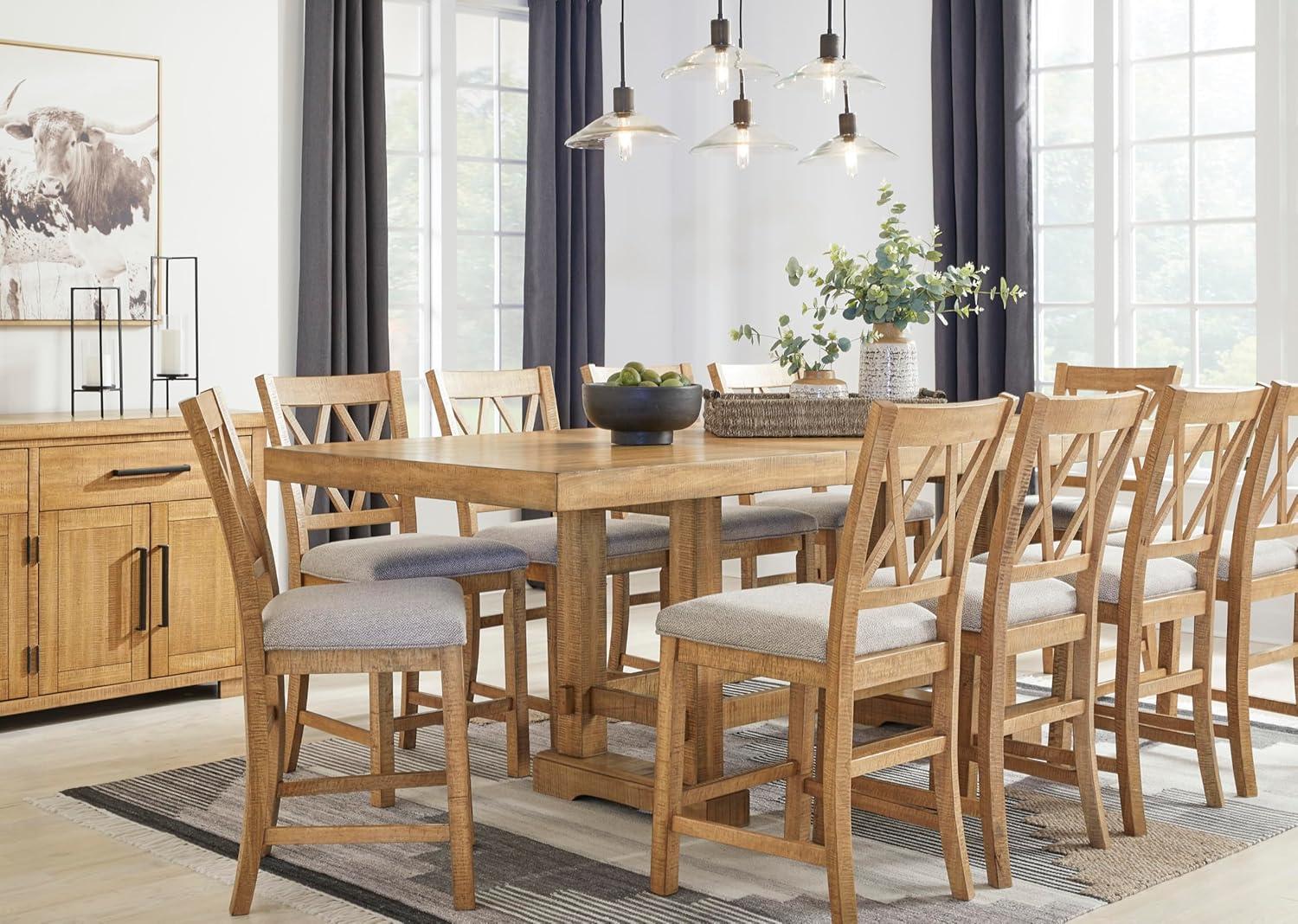 imageSignature Design by Ashley Havonplane Rustic Distressed 4Door Dining Server with Adjustable Shelves and FeltLined Drawers Light Brown