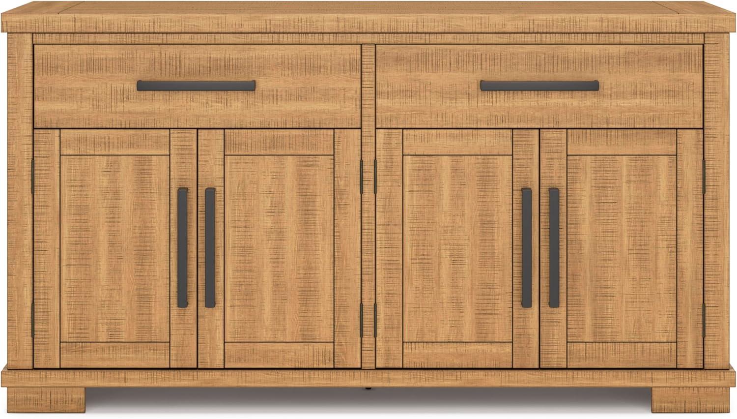 imageSignature Design by Ashley Havonplane Rustic Distressed 4Door Dining Server with Adjustable Shelves and FeltLined Drawers Light Brown