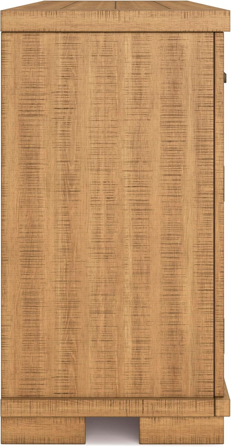 imageSignature Design by Ashley Havonplane Rustic Distressed 4Door Dining Server with Adjustable Shelves and FeltLined Drawers Light Brown