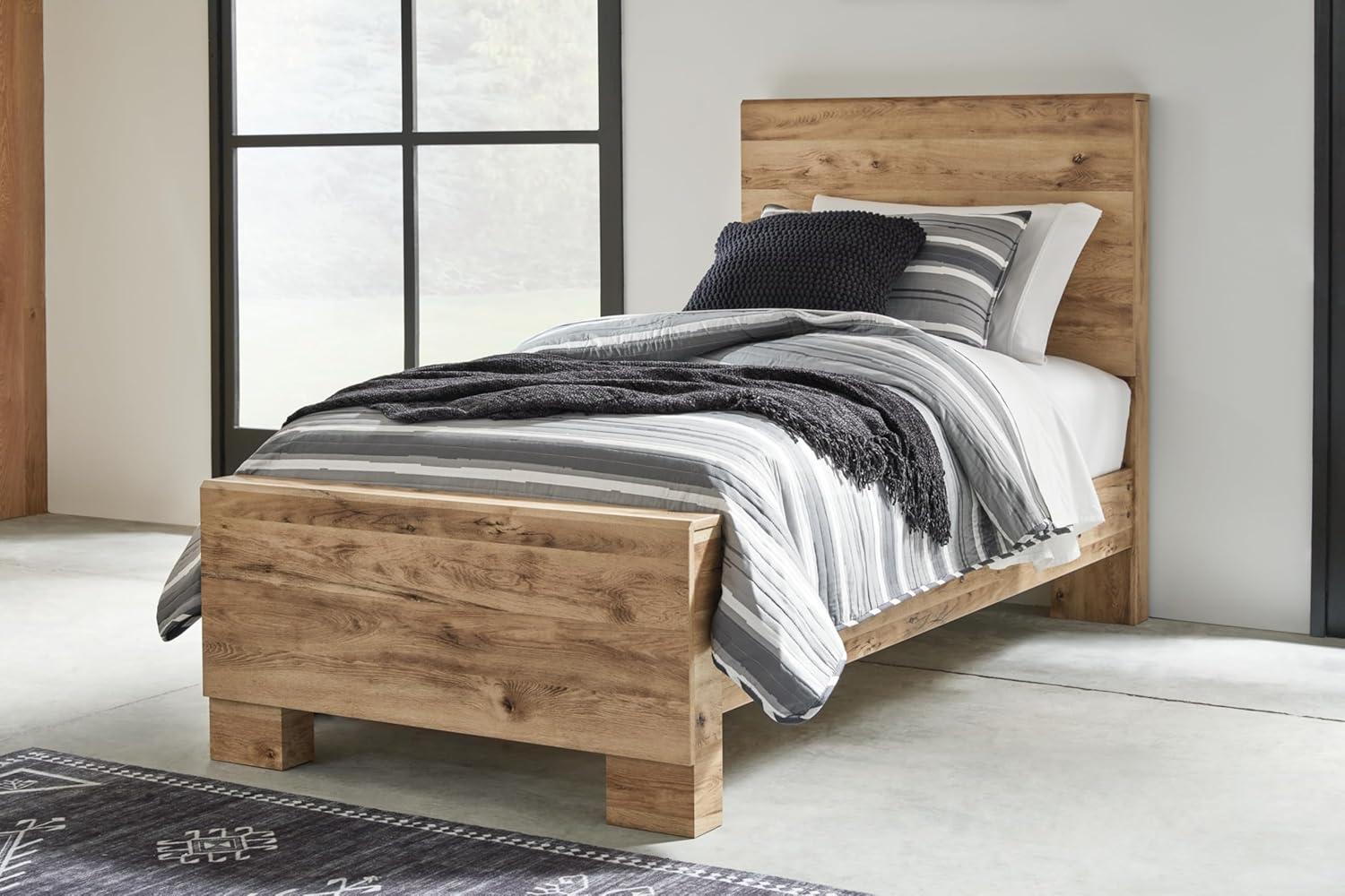 imageSignature Design by Ashley Hyanna Rustic Queen Panel Bed with Metal Slats Foundation or Box Spring Needed Light BrownTwin