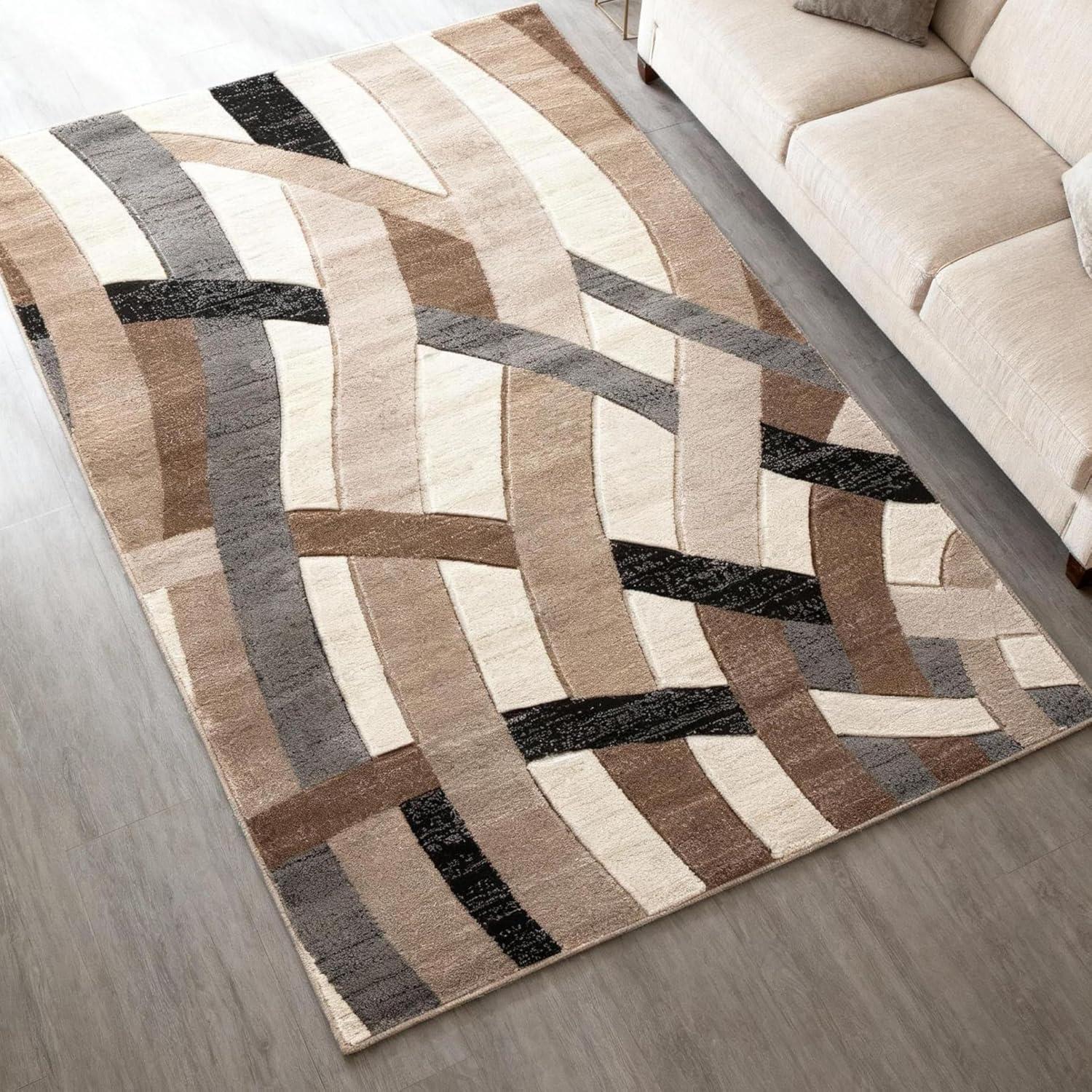 imageSignature Design by Ashley Jacinth Modern 8 x 10 Medium Pile Rug with Overlapping Wave Design Brown Beige ampamp Cream5 x 67 Rectangular