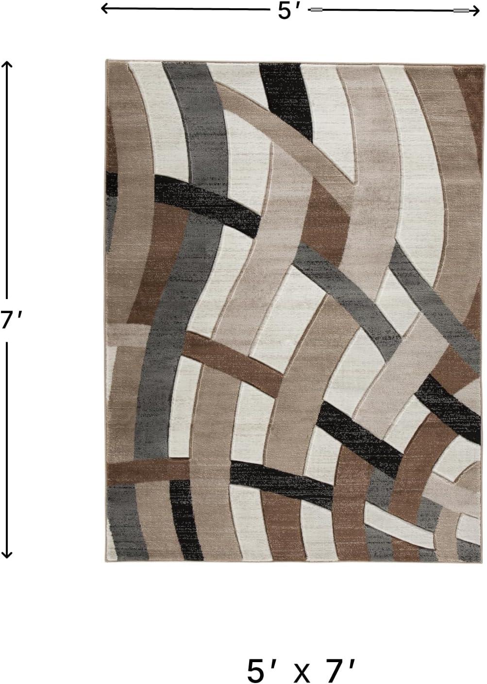 imageSignature Design by Ashley Jacinth Modern 8 x 10 Medium Pile Rug with Overlapping Wave Design Brown Beige ampamp Cream5 x 67 Rectangular