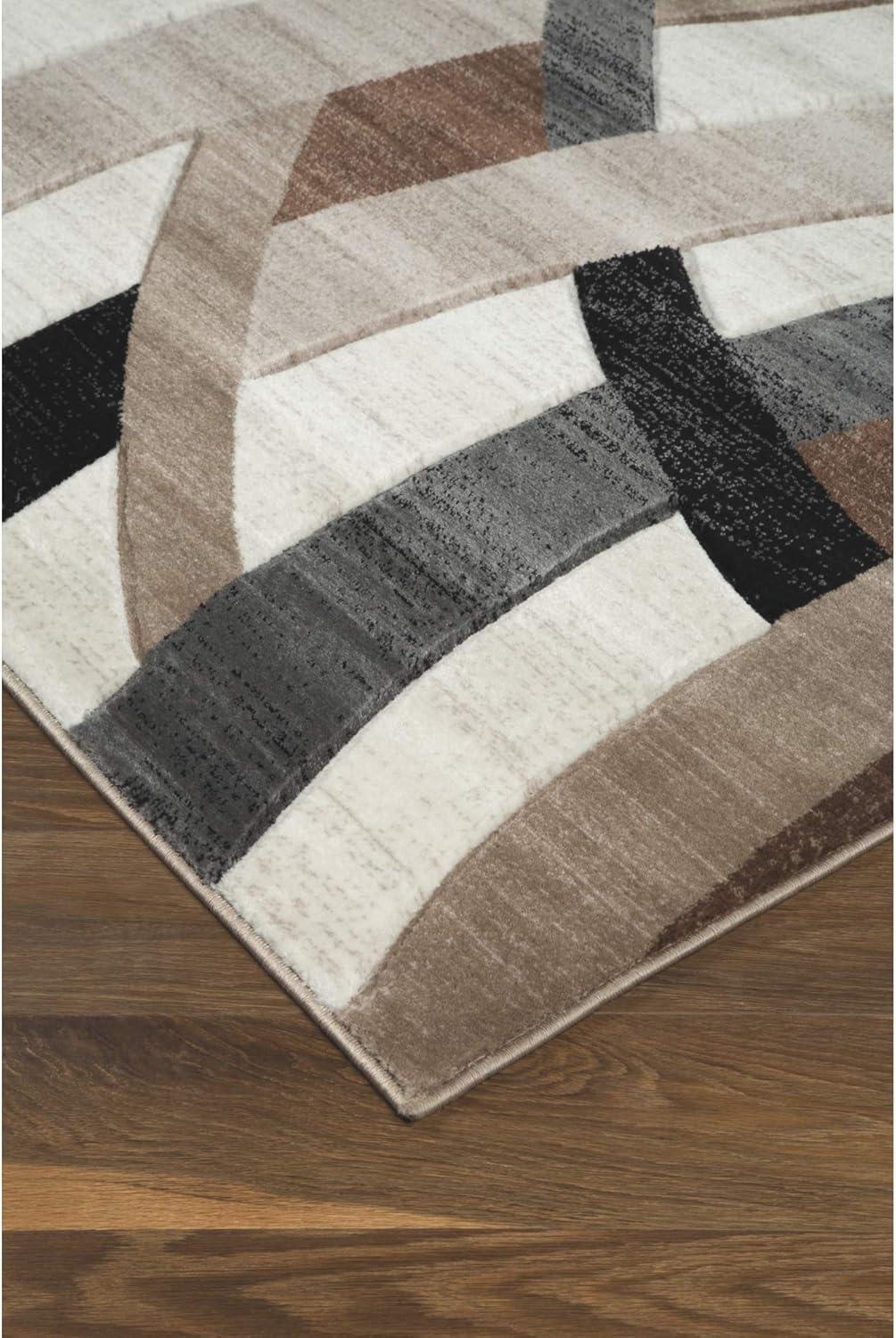 imageSignature Design by Ashley Jacinth Modern 8 x 10 Medium Pile Rug with Overlapping Wave Design Brown Beige ampamp Cream5 x 67 Rectangular