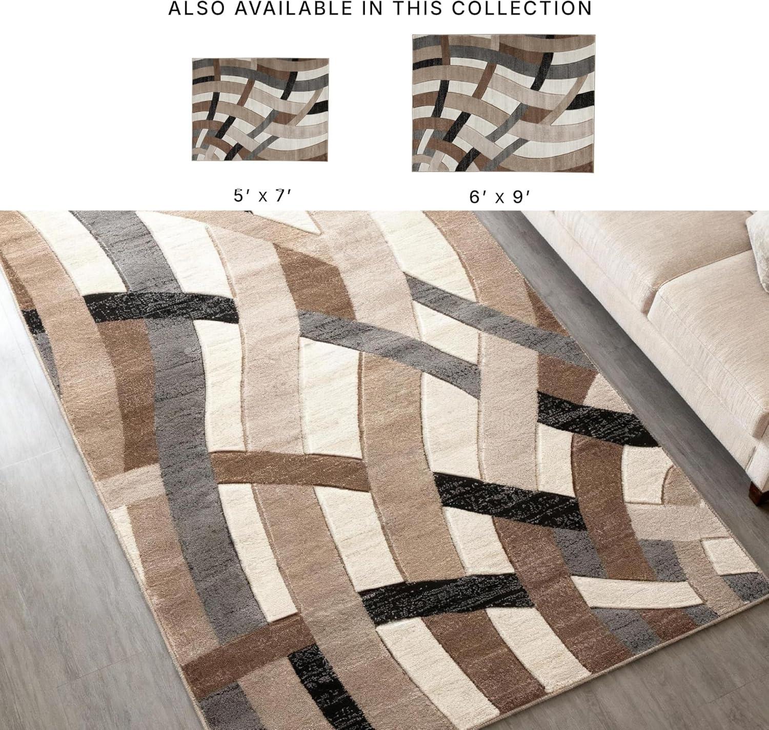 imageSignature Design by Ashley Jacinth Modern 8 x 10 Medium Pile Rug with Overlapping Wave Design Brown Beige ampamp Cream5 x 67 Rectangular