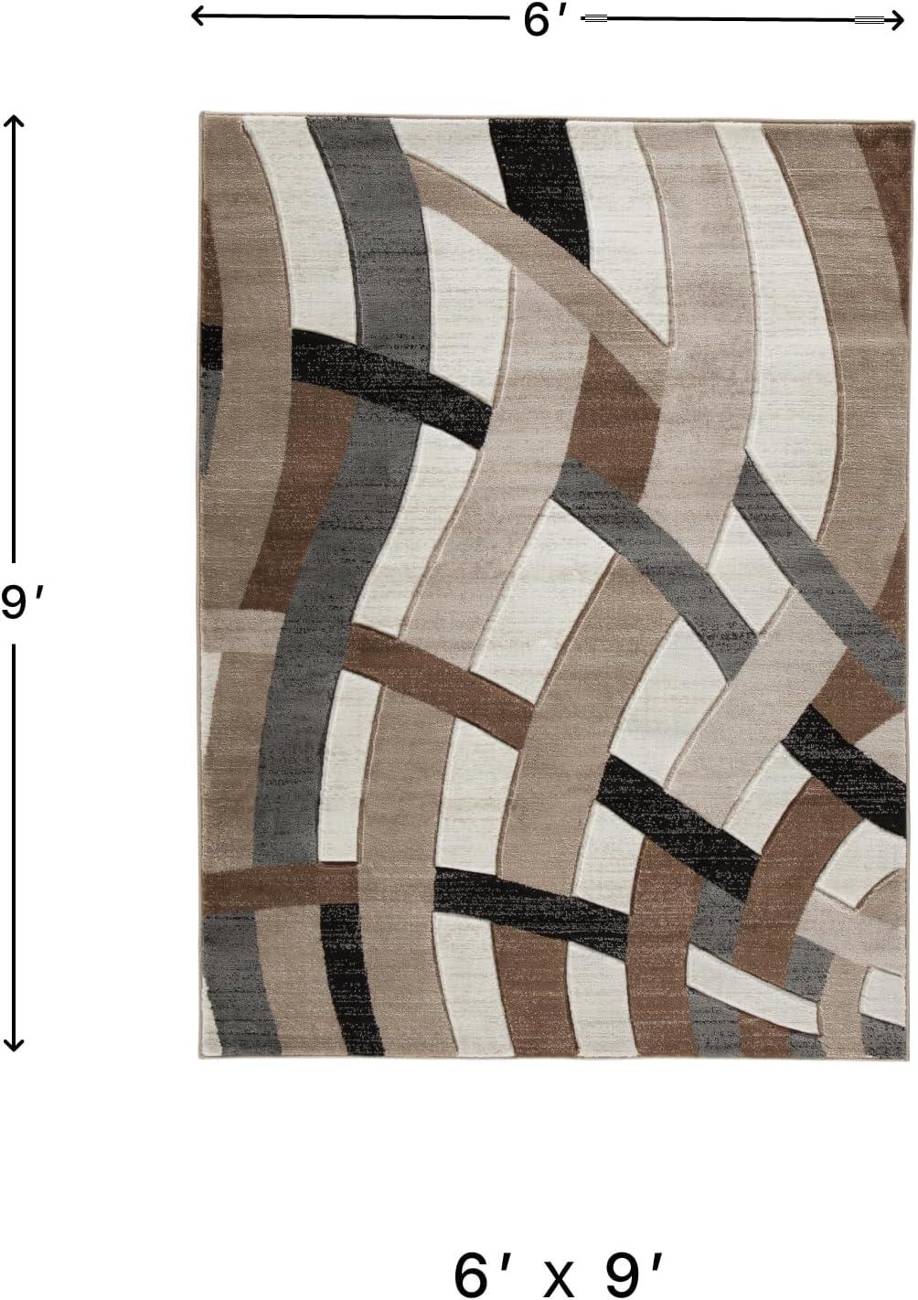 imageSignature Design by Ashley Jacinth Modern 8 x 10 Medium Pile Rug with Overlapping Wave Design Brown Beige ampamp Cream66 x 96 Rectangular